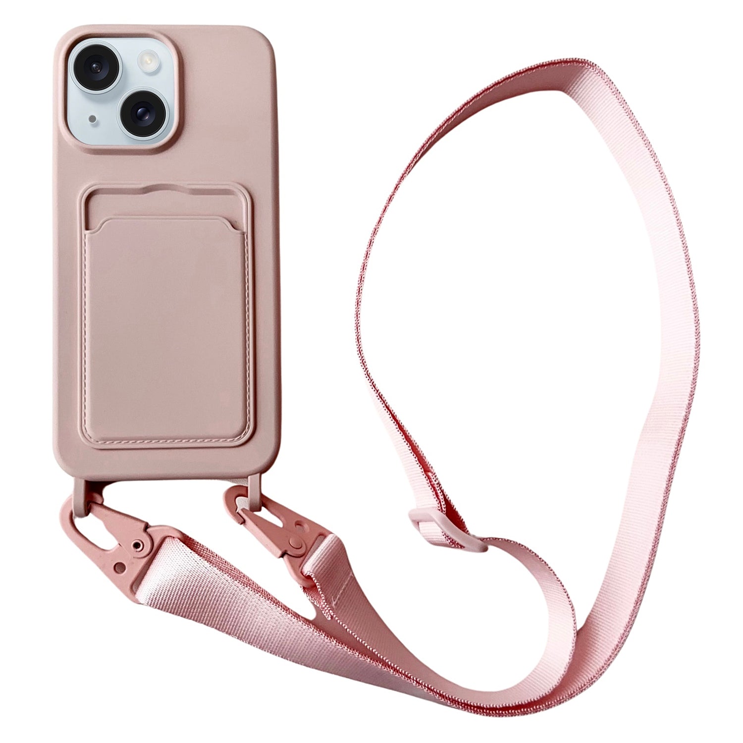 For iPhone 15 Liquid Silicone Case Card Slot Phone Cover with Adjustable Neck Cord