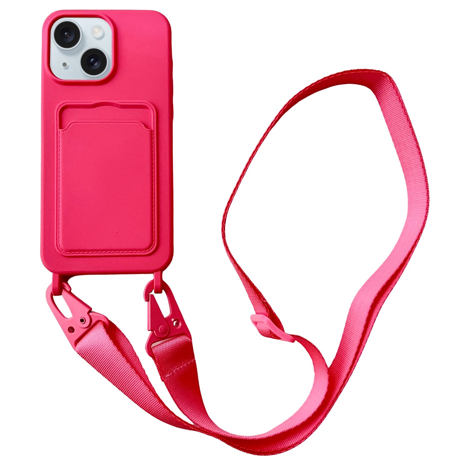 For iPhone 15 Liquid Silicone Case Card Slot Phone Cover with Adjustable Neck Cord