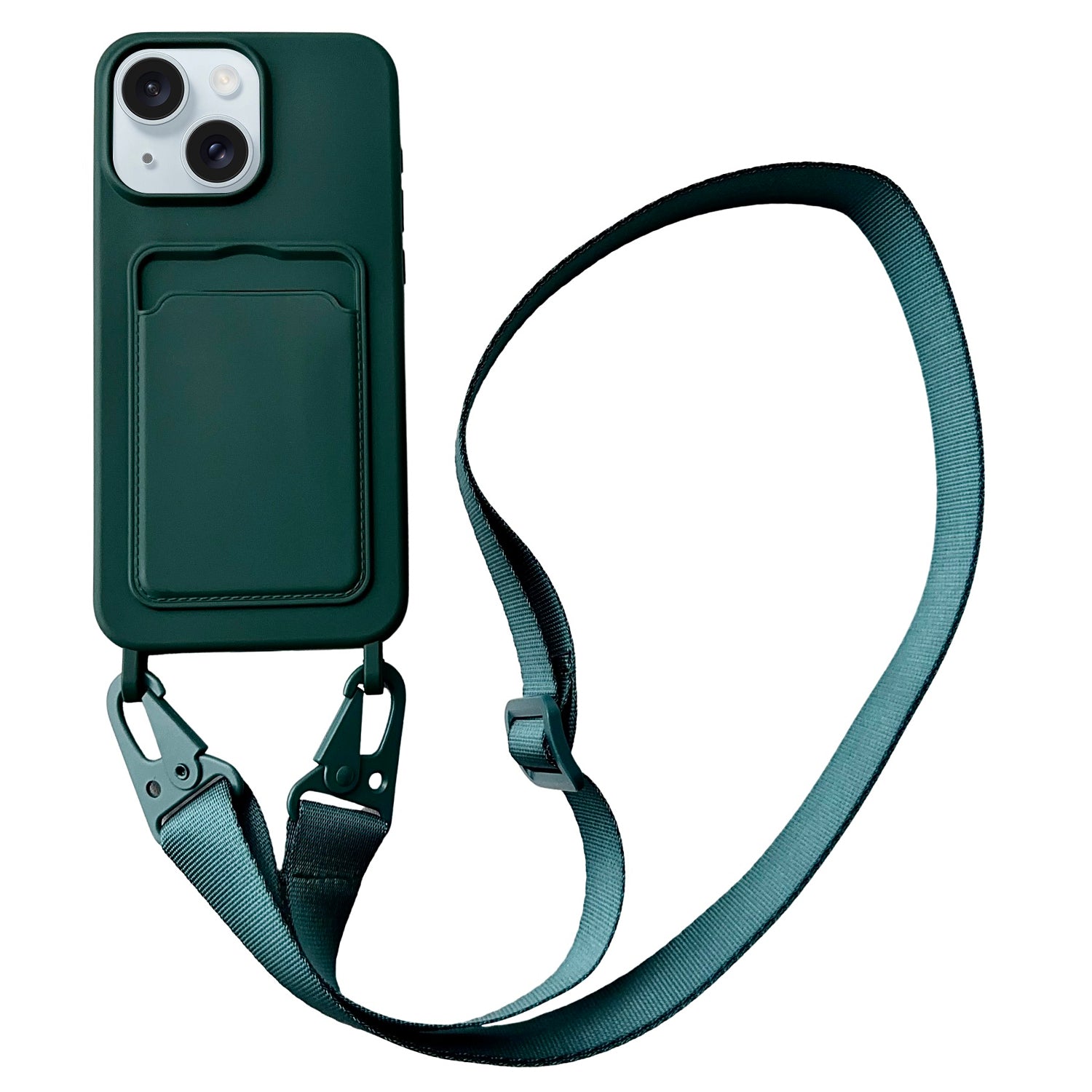 For iPhone 15 Liquid Silicone Case Card Slot Phone Cover with Adjustable Neck Cord