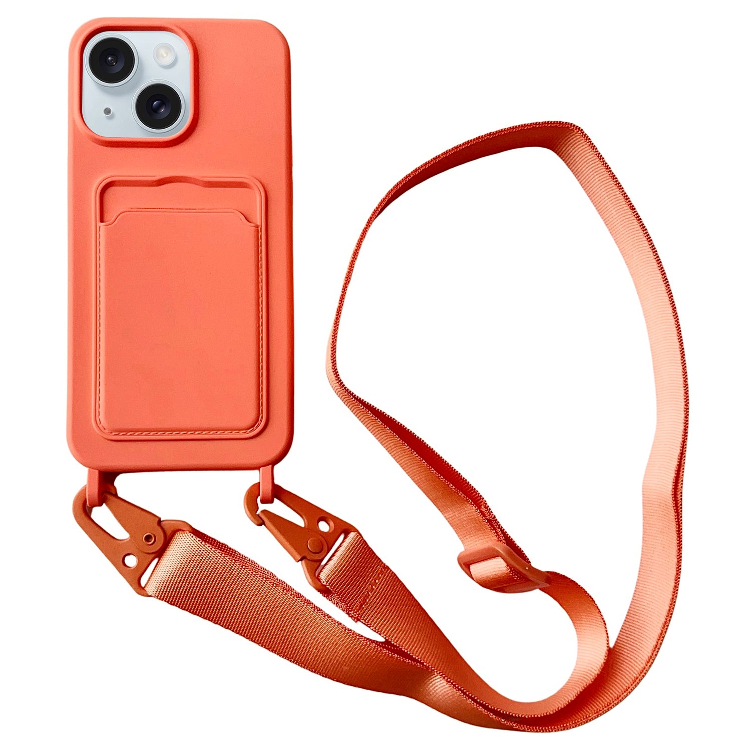 For iPhone 15 Liquid Silicone Case Card Slot Phone Cover with Adjustable Neck Cord