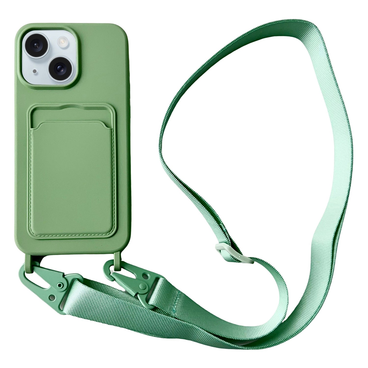 For iPhone 13 Crossbody Case Liquid Silicone Protective Phone Cover with Card Holder