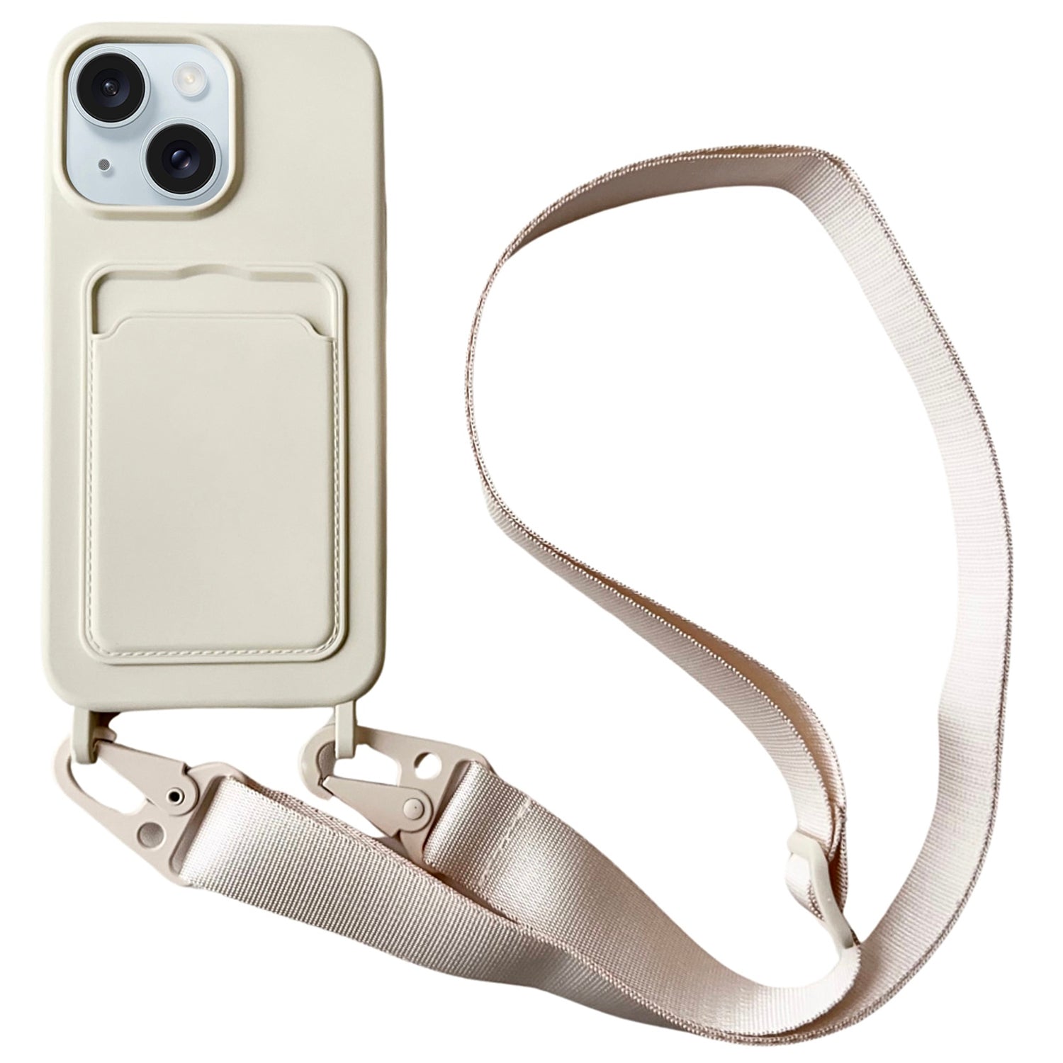 For iPhone 13 Crossbody Case Liquid Silicone Protective Phone Cover with Card Holder