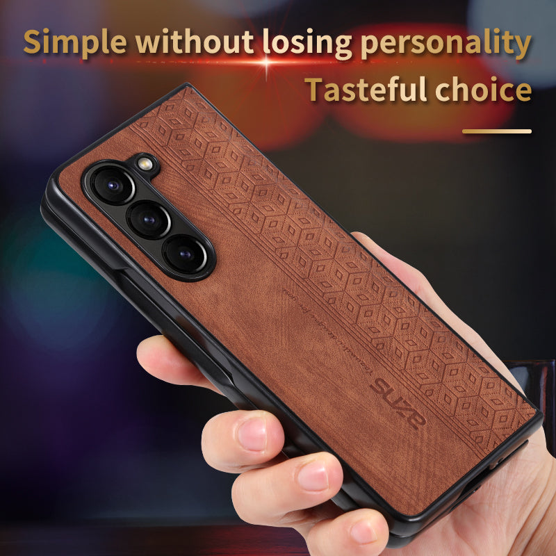 AZNS For Samsung Galaxy Z Fold6 5G Case PU Leather+Hard PC Non-Slip Grip Phone Cover