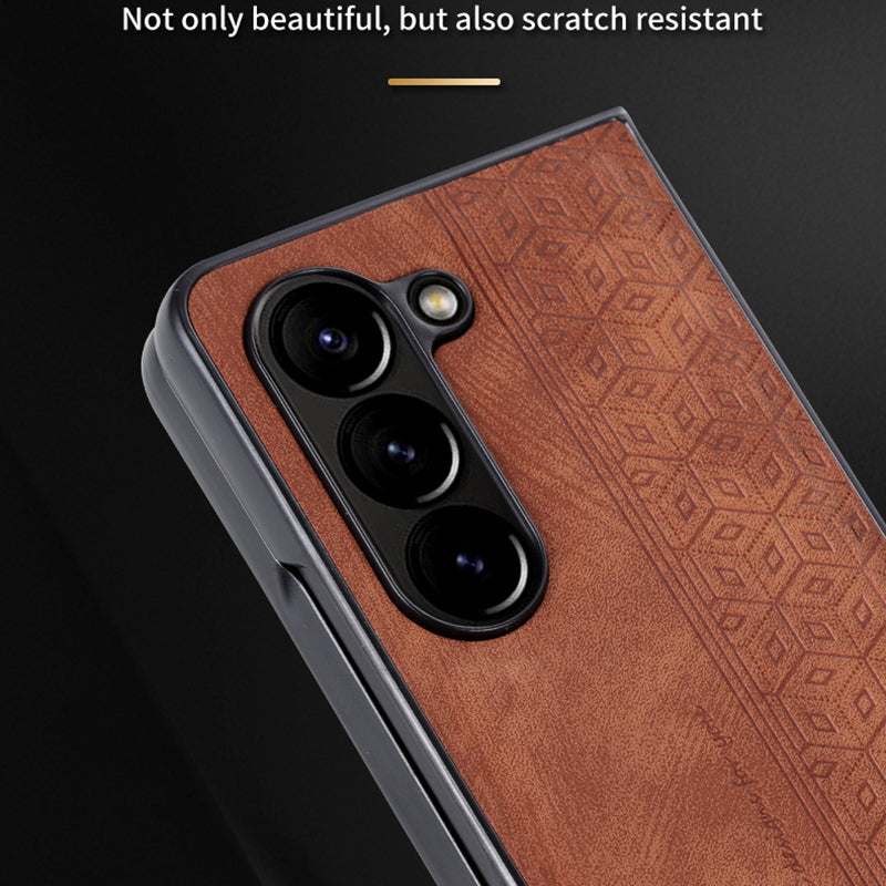 AZNS For Samsung Galaxy Z Fold6 5G Case PU Leather+Hard PC Non-Slip Grip Phone Cover