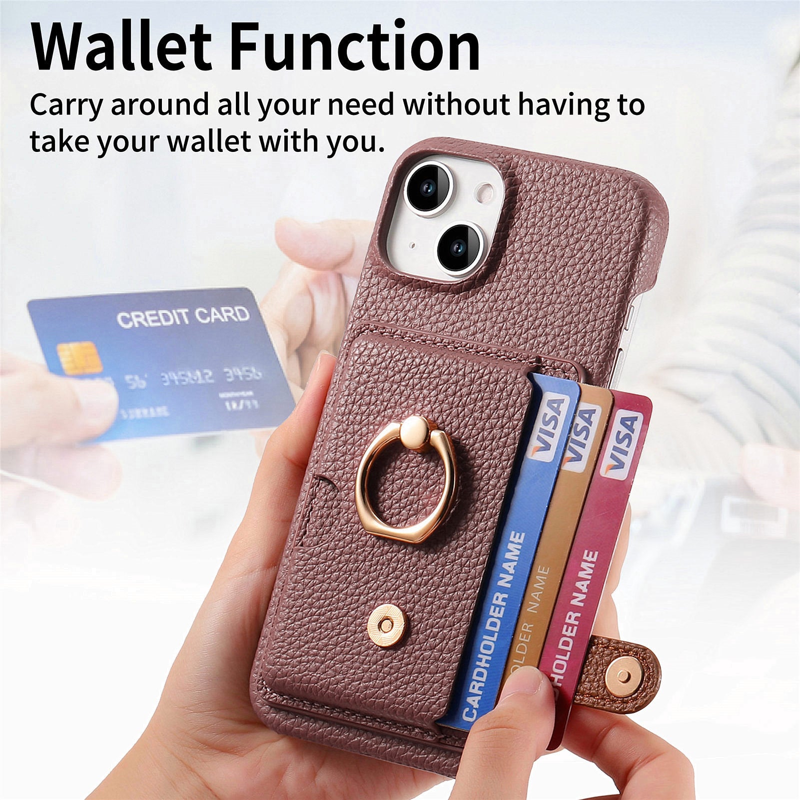 Y2 For iPhone 14 Case Kickstand Card Slot PU+PC+TPU Anti-Drop Phone Shell