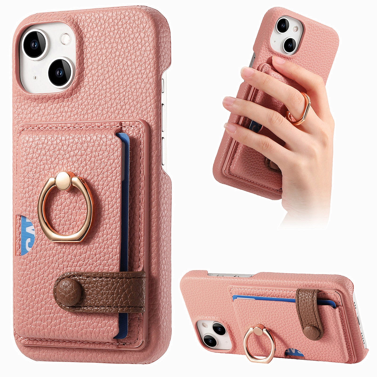 Y2 For iPhone 14 Case Kickstand Card Slot PU+PC+TPU Anti-Drop Phone Shell