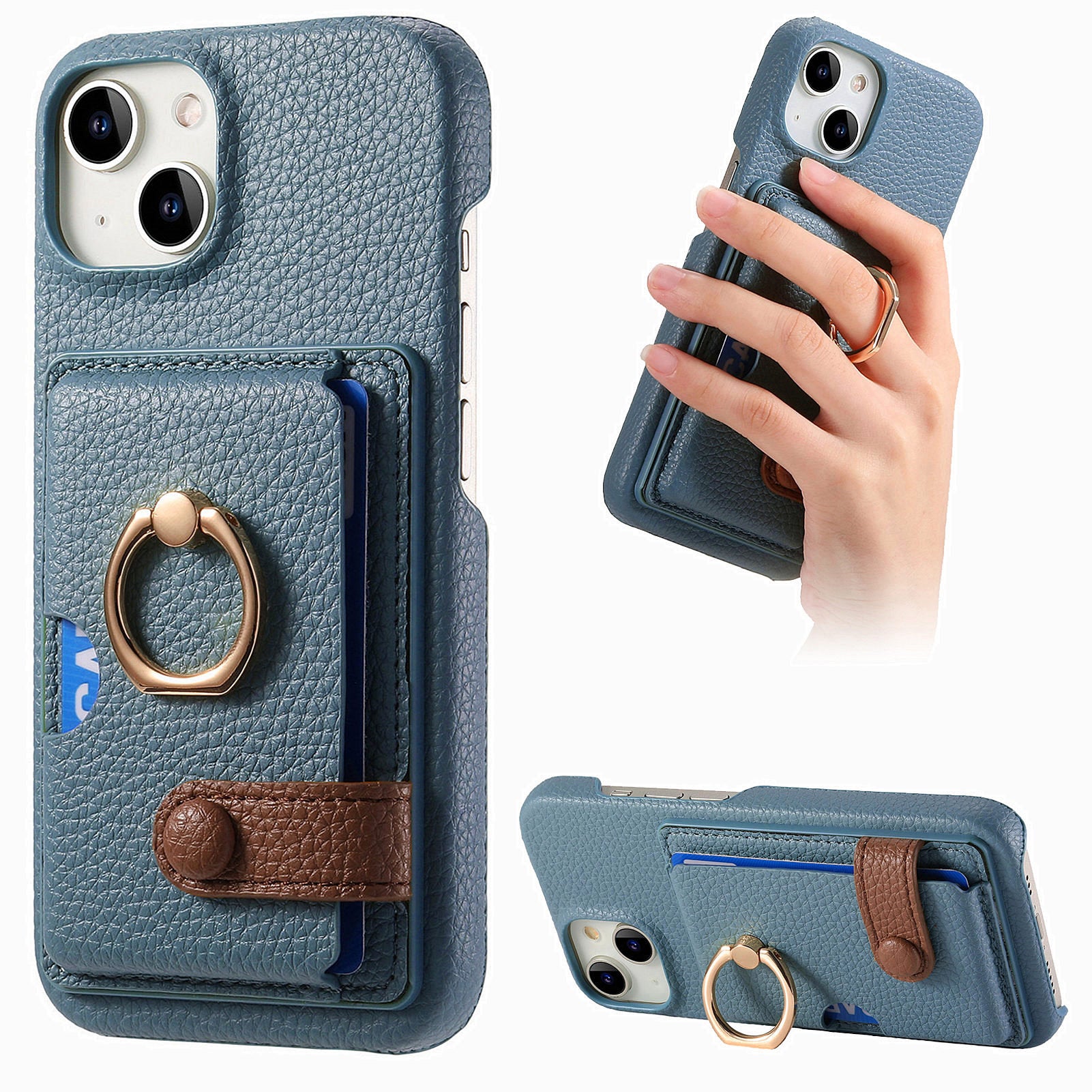 Y2 For iPhone 14 Case Kickstand Card Slot PU+PC+TPU Anti-Drop Phone Shell