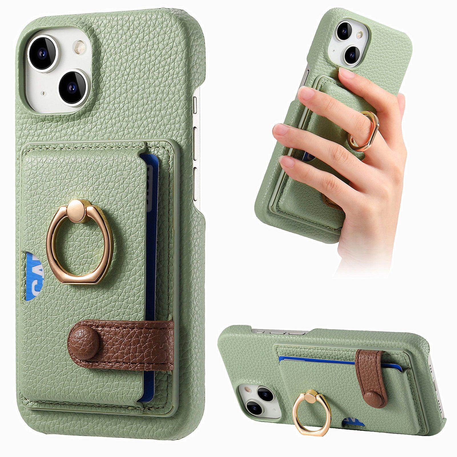 Y2 For iPhone 14 Case Kickstand Card Slot PU+PC+TPU Anti-Drop Phone Shell