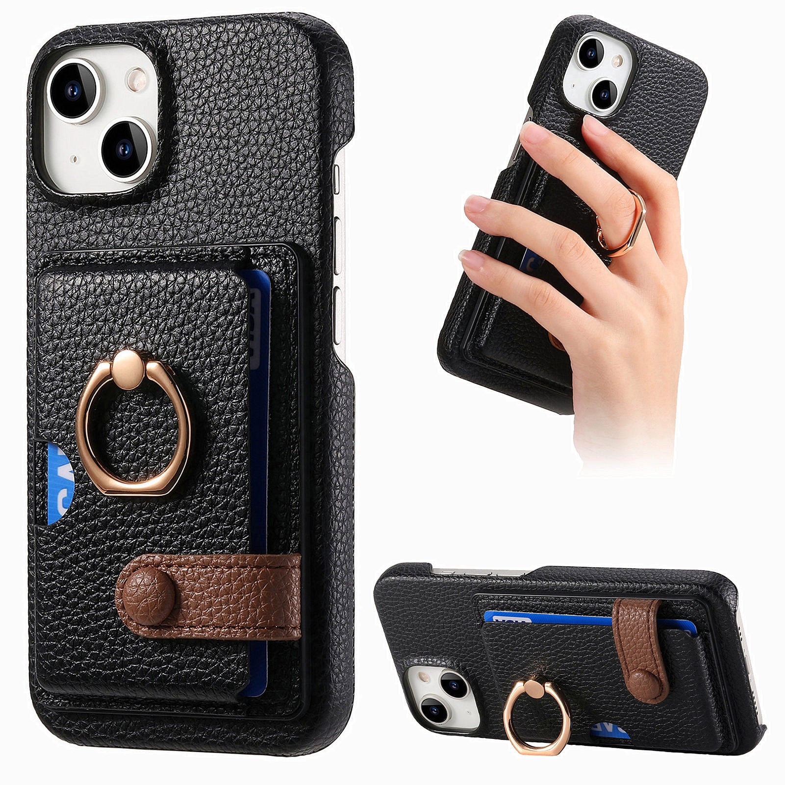 Y2 For iPhone 14 Case Kickstand Card Slot PU+PC+TPU Anti-Drop Phone Shell