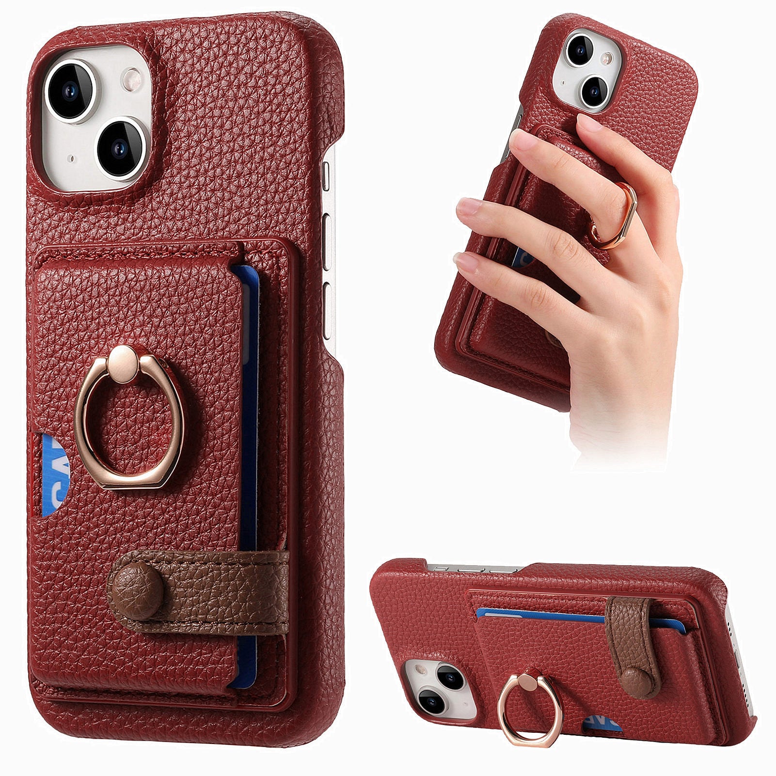 Y2 For iPhone 14 Case Kickstand Card Slot PU+PC+TPU Anti-Drop Phone Shell