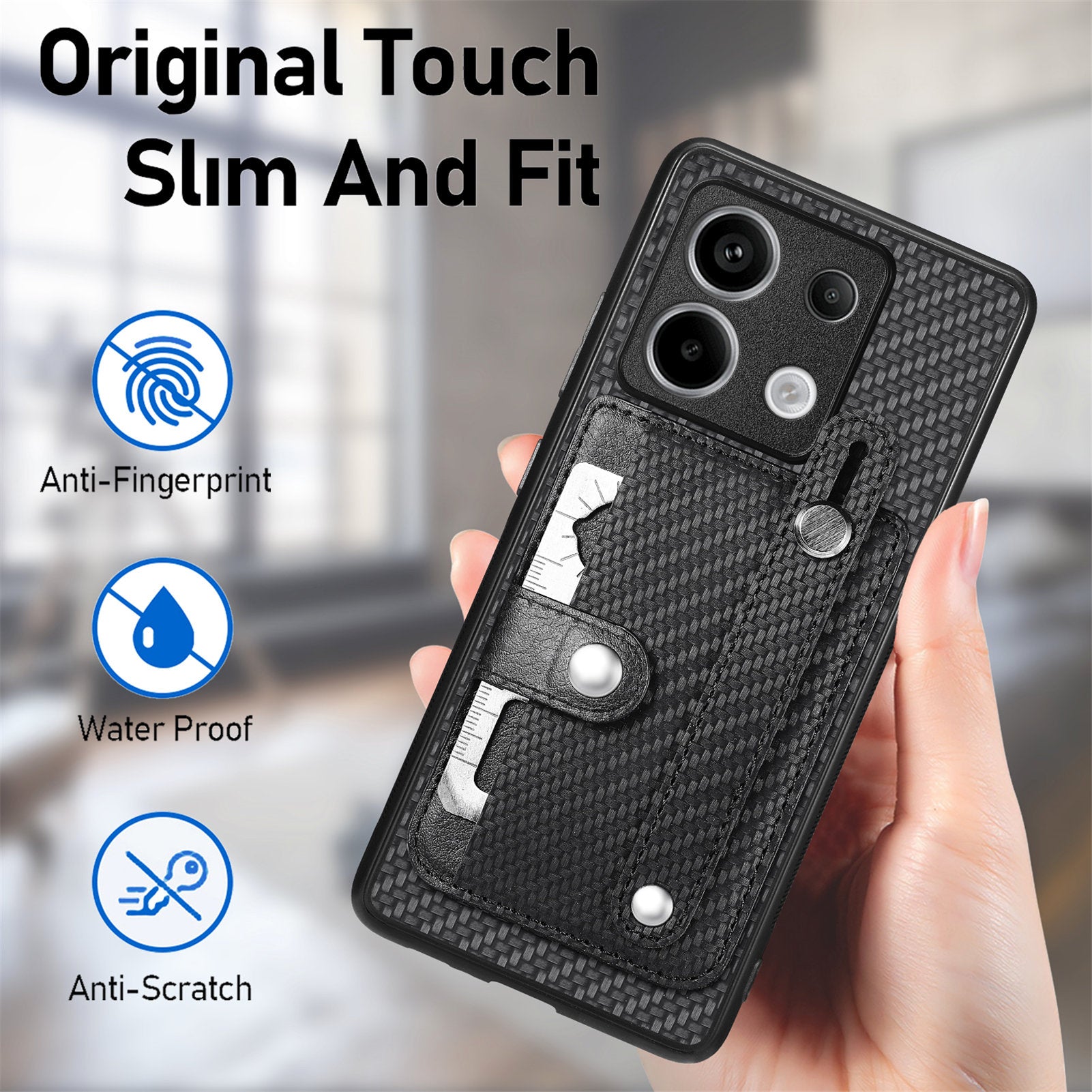 C1-01 For Xiaomi Redmi Note 13 Pro 5G / Poco X6 5G Case Card Slot Phone Cover Carbon Fiber Texture