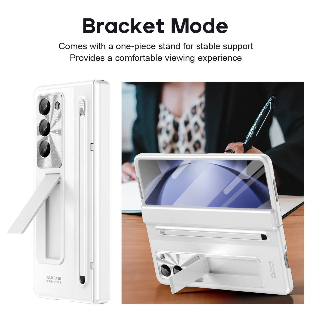 For Samsung Galaxy Z Fold5 5G Case Hinge PC Kickstand Phone Cover with Tempered Glass Film / Stylus
