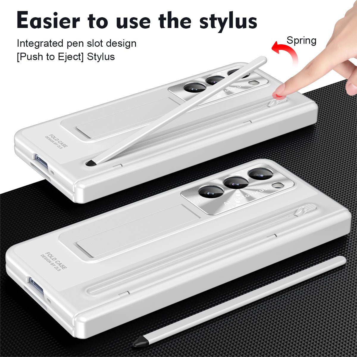 For Samsung Galaxy Z Fold5 5G Case Hinge PC Kickstand Phone Cover with Tempered Glass Film / Stylus