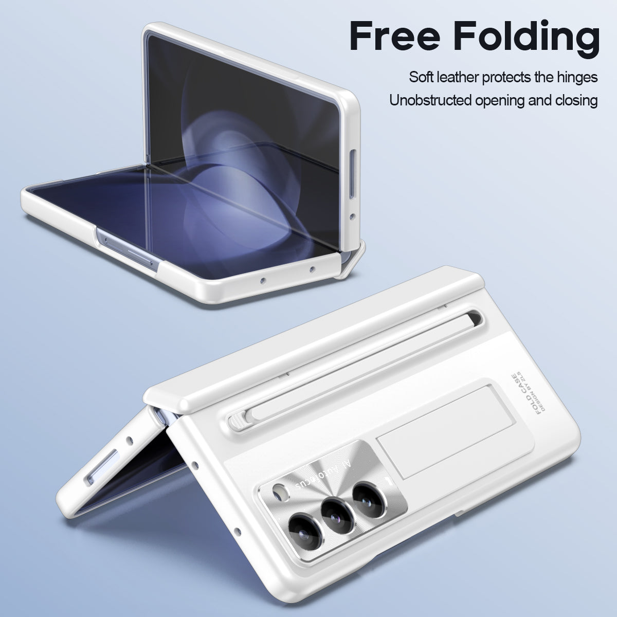 For Samsung Galaxy Z Fold5 5G Case Hinge PC Kickstand Phone Cover with Tempered Glass Film / Stylus