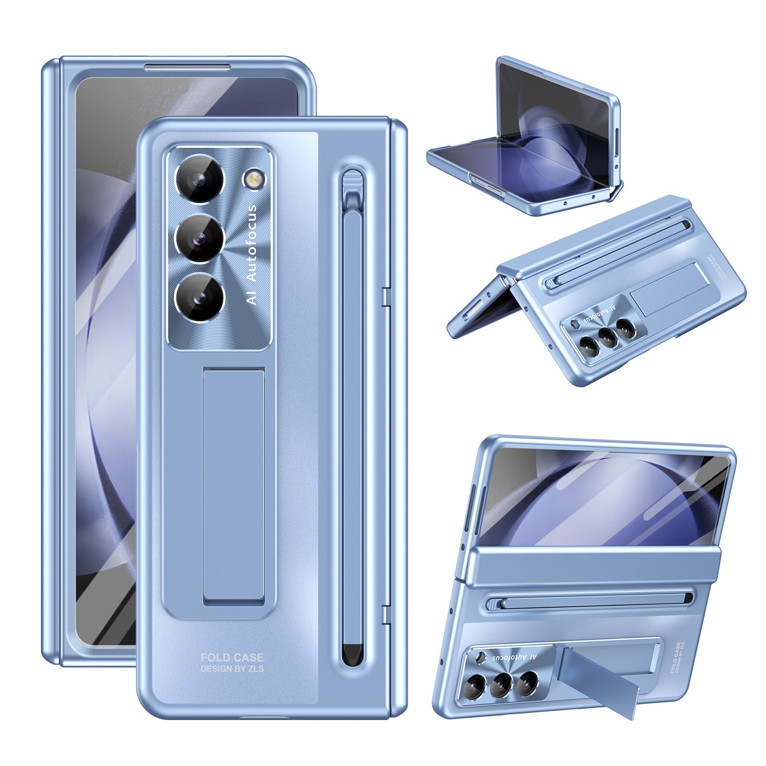 For Samsung Galaxy Z Fold5 5G Case Hinge PC Kickstand Phone Cover with Tempered Glass Film / Stylus