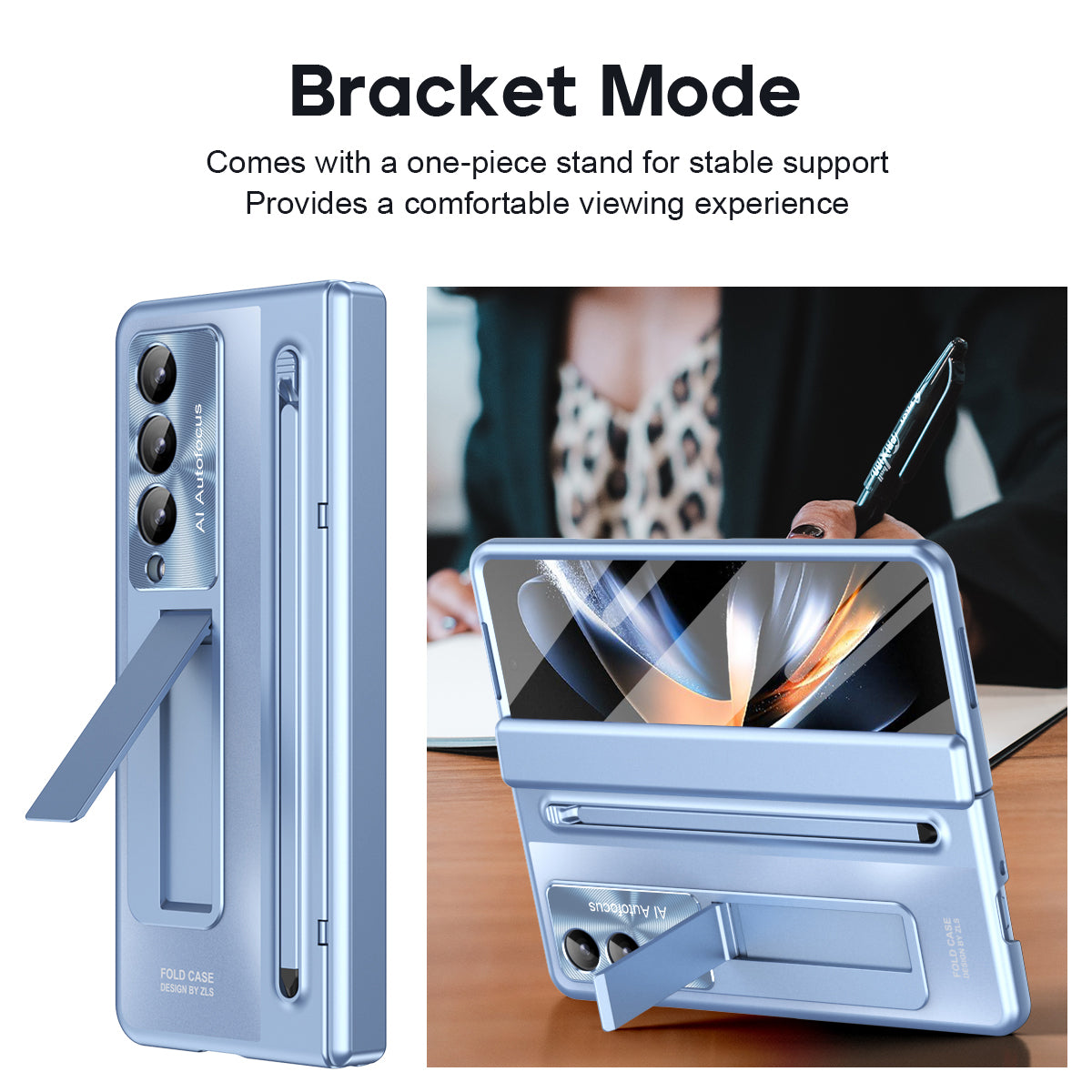 For Samsung Galaxy Z Fold4 5G Kickstand Case Hinge PC Phone Cover with Tempered Glass Film, Stylus