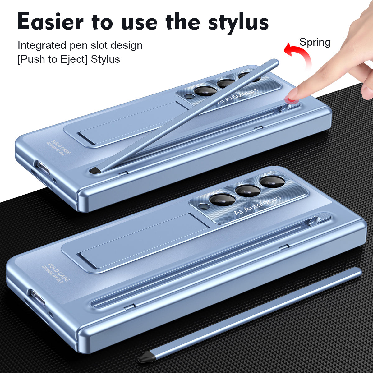 For Samsung Galaxy Z Fold4 5G Kickstand Case Hinge PC Phone Cover with Tempered Glass Film, Stylus