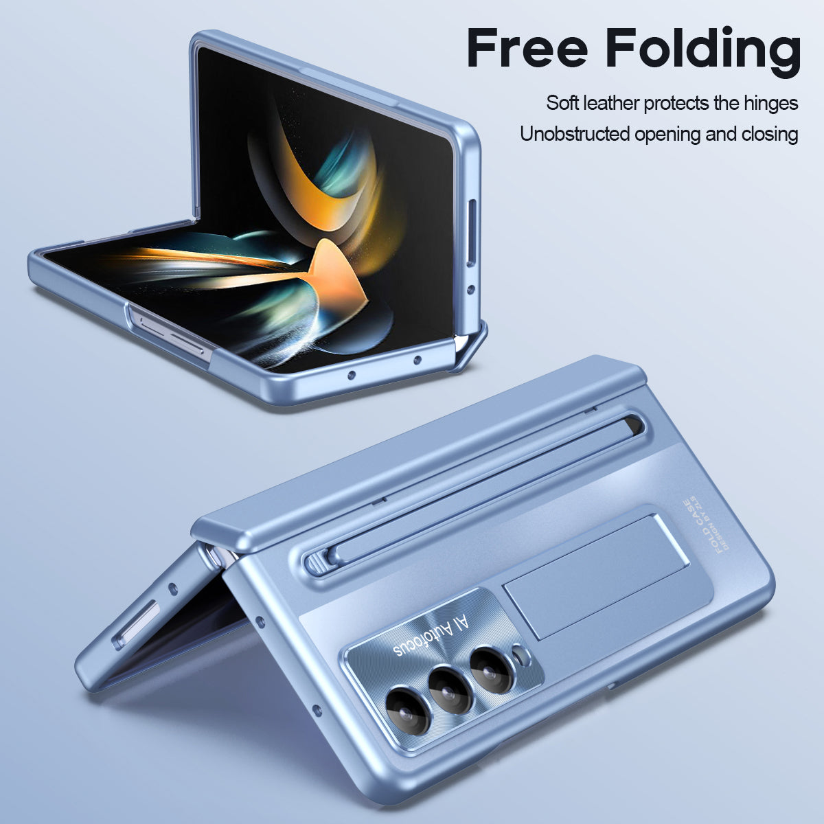 For Samsung Galaxy Z Fold4 5G Kickstand Case Hinge PC Phone Cover with Tempered Glass Film, Stylus