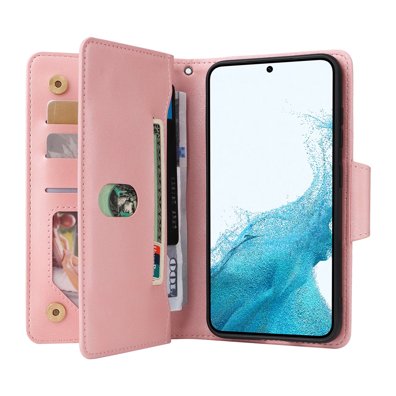 For Samsung Galaxy S23 Case Card Slots Rivet Decor Leather Phone Cover with Stand