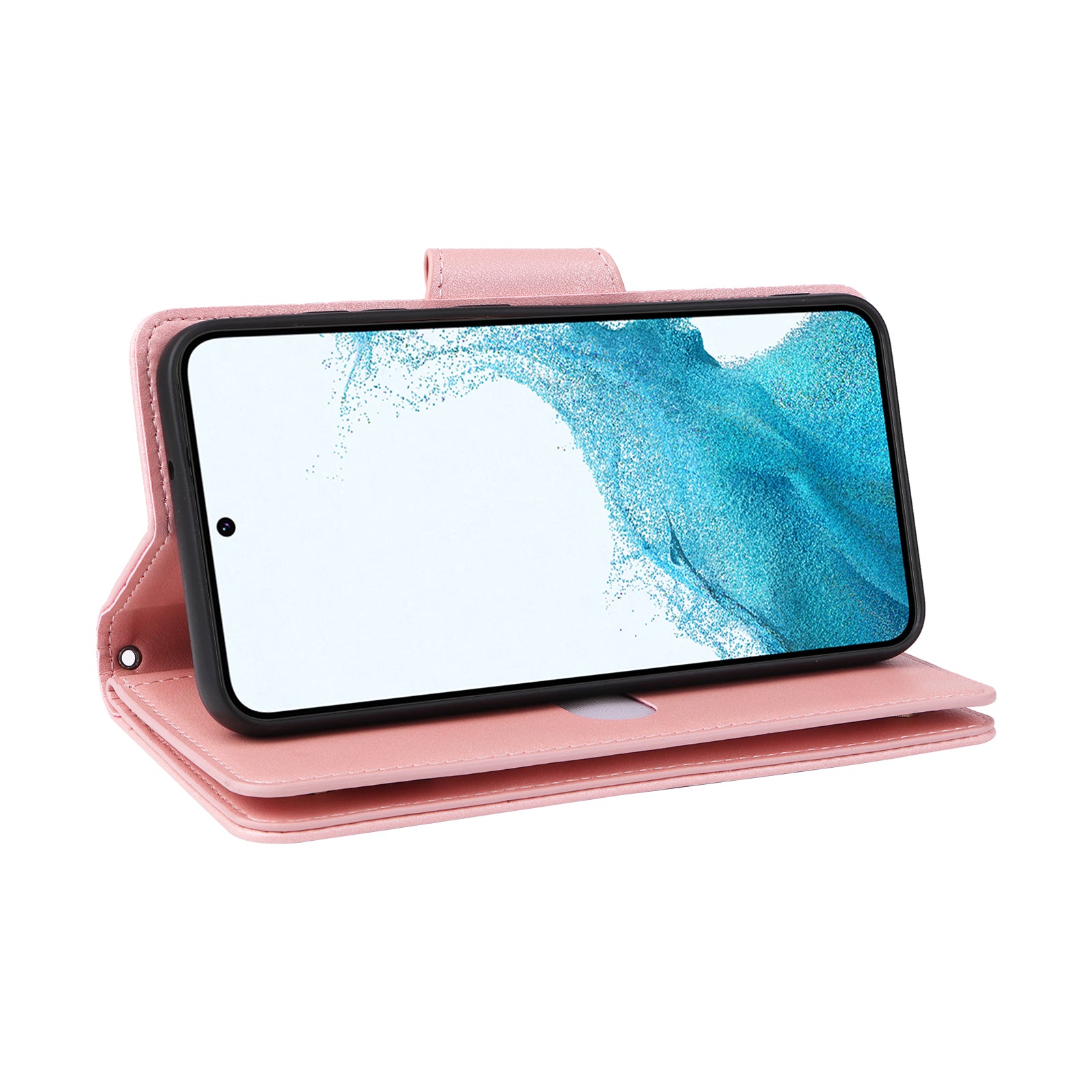 For Samsung Galaxy S23 Case Card Slots Rivet Decor Leather Phone Cover with Stand