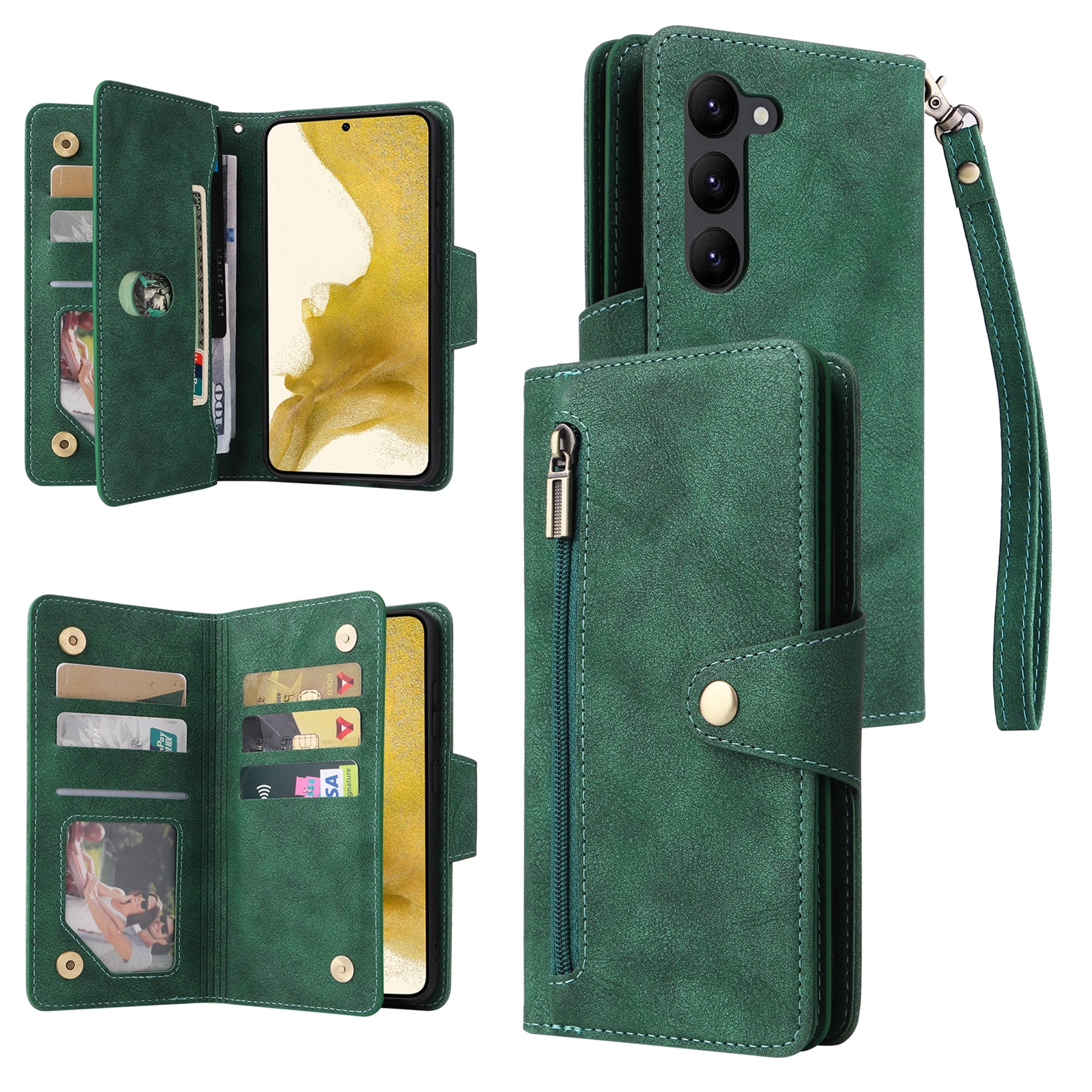 For Samsung Galaxy S23+ Card Slots Case Anti-Dorp Rivet Decor Leather Flip Phone Cover