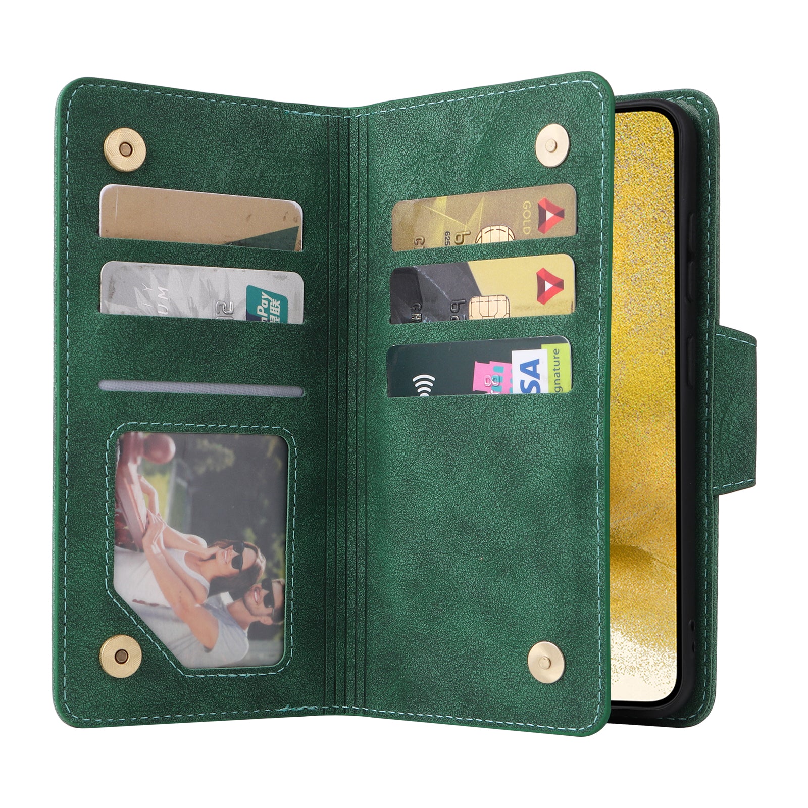 For Samsung Galaxy S23+ Card Slots Case Anti-Dorp Rivet Decor Leather Flip Phone Cover