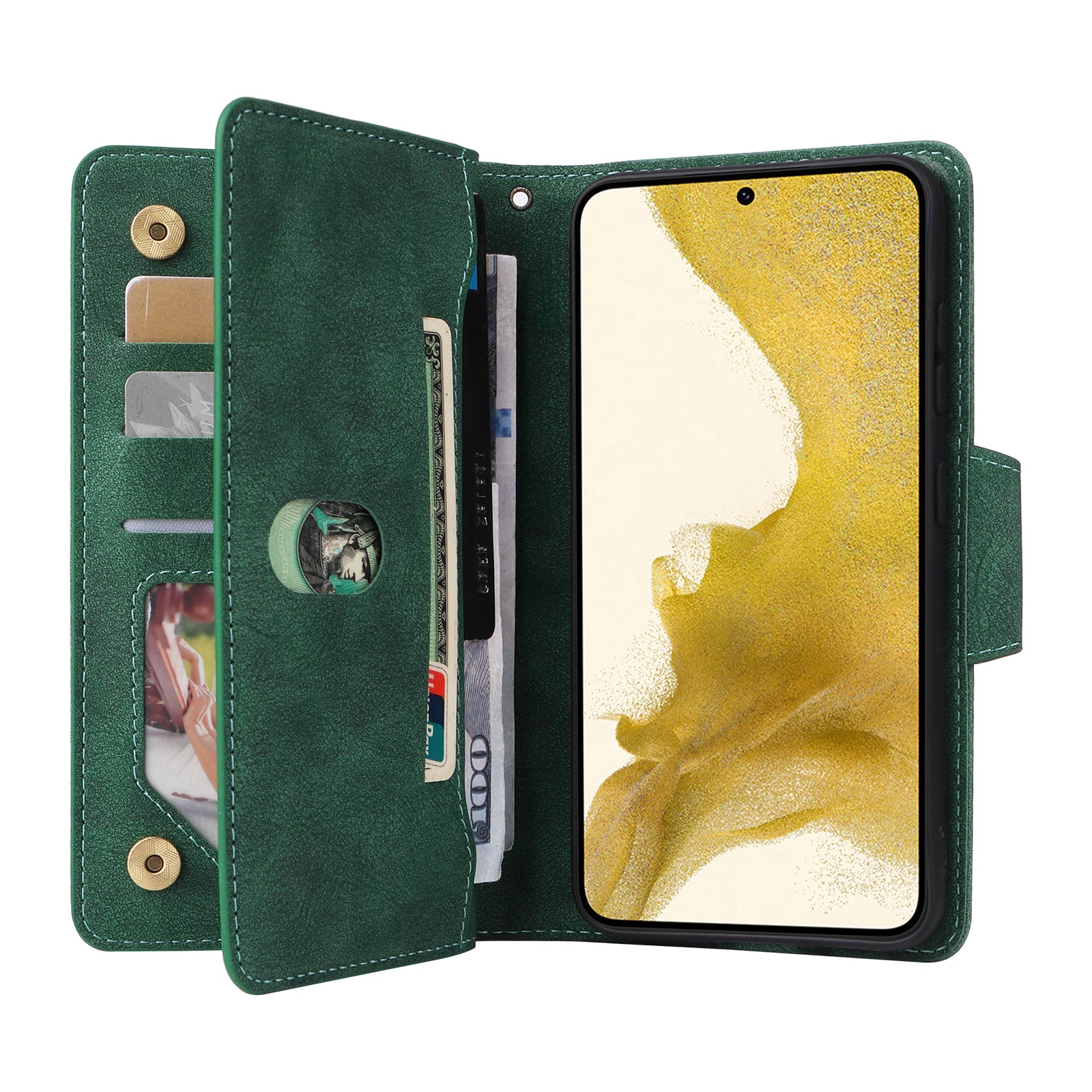 For Samsung Galaxy S23+ Card Slots Case Anti-Dorp Rivet Decor Leather Flip Phone Cover