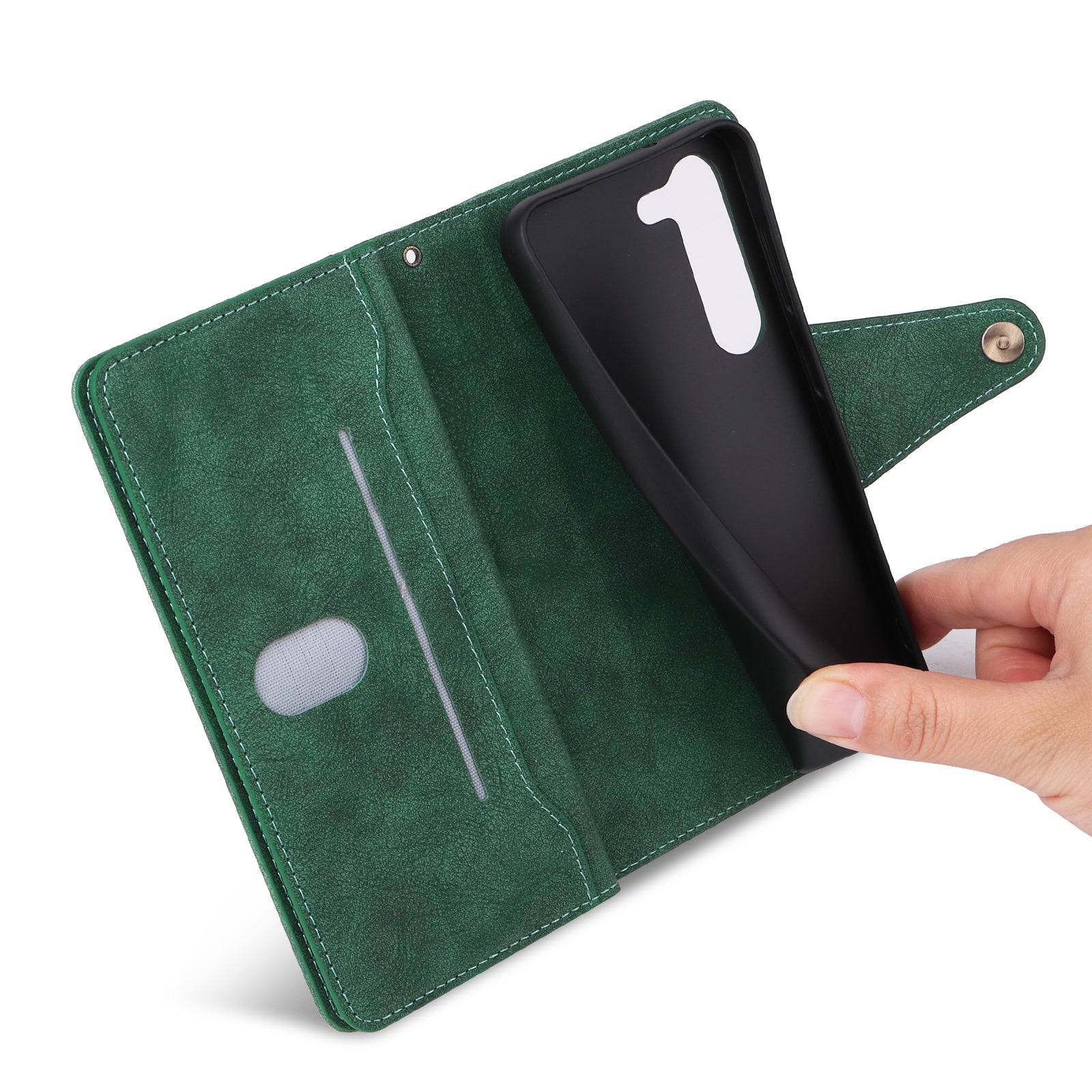 For Samsung Galaxy S23+ Card Slots Case Anti-Dorp Rivet Decor Leather Flip Phone Cover