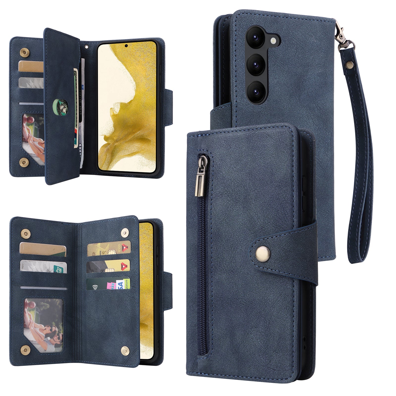 For Samsung Galaxy S23+ Card Slots Case Anti-Dorp Rivet Decor Leather Flip Phone Cover