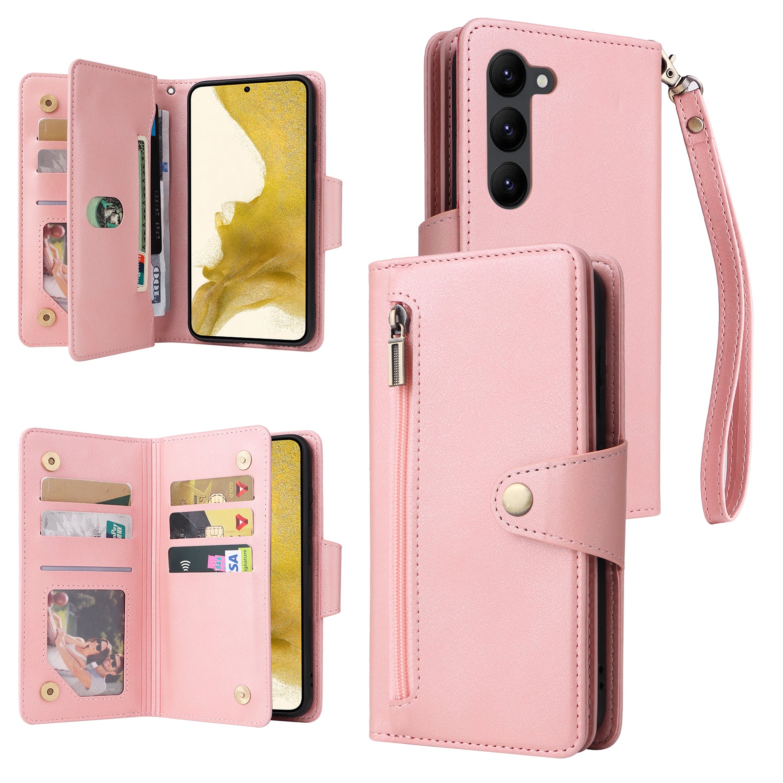 For Samsung Galaxy S23+ Card Slots Case Anti-Dorp Rivet Decor Leather Flip Phone Cover