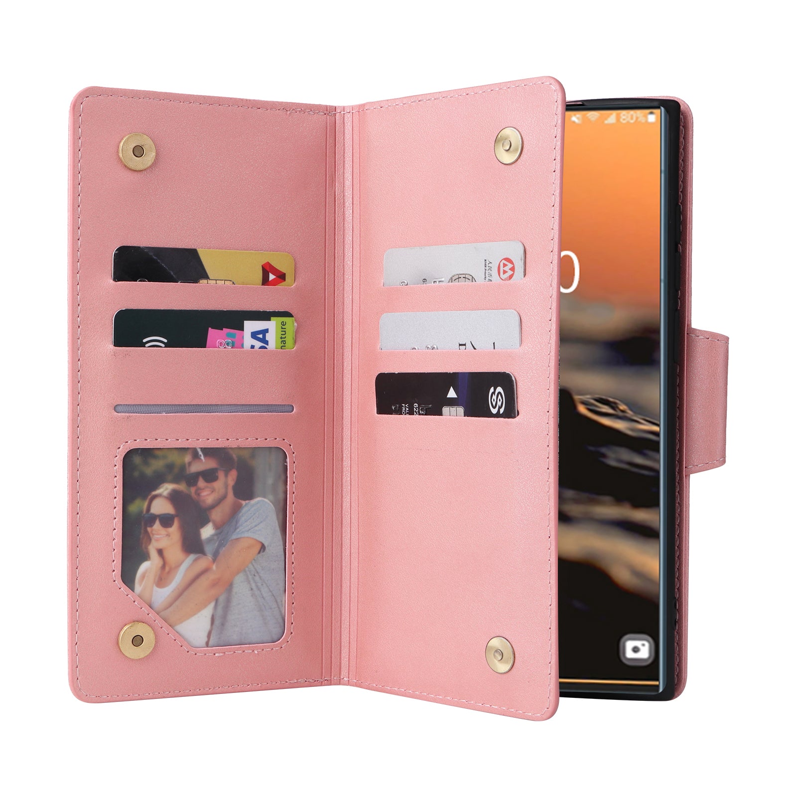 For Samsung Galaxy S23 Ultra Wallet Case Shockproof Leather Phone Cover with Rivet Decor