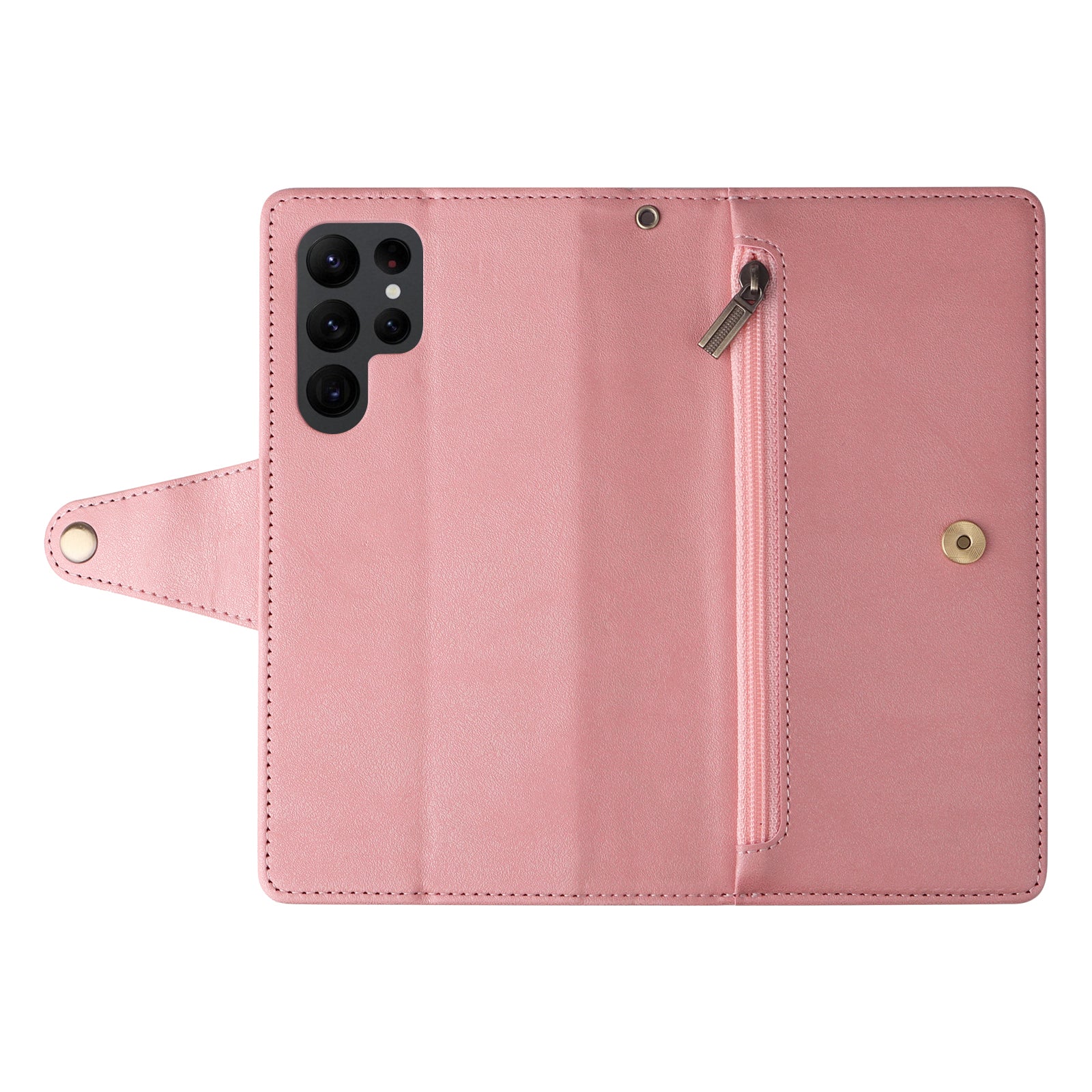 For Samsung Galaxy S23 Ultra Wallet Case Shockproof Leather Phone Cover with Rivet Decor