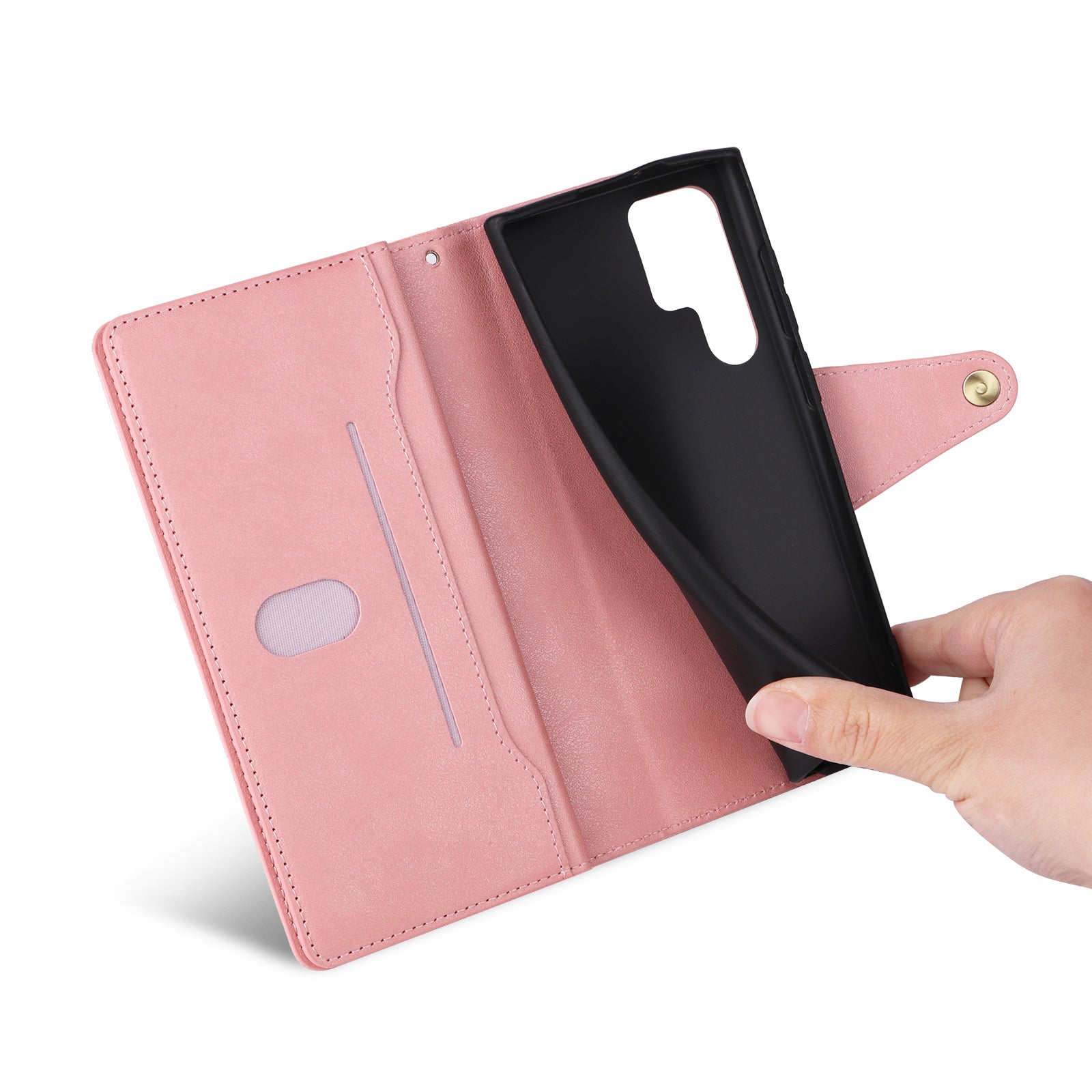 For Samsung Galaxy S23 Ultra Wallet Case Shockproof Leather Phone Cover with Rivet Decor