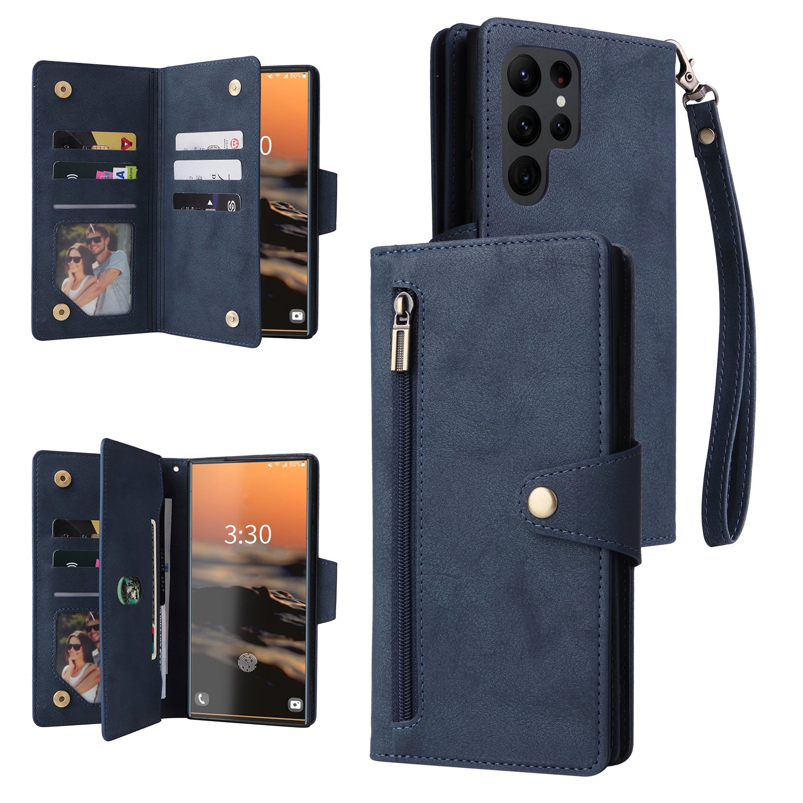 For Samsung Galaxy S23 Ultra Wallet Case Shockproof Leather Phone Cover with Rivet Decor