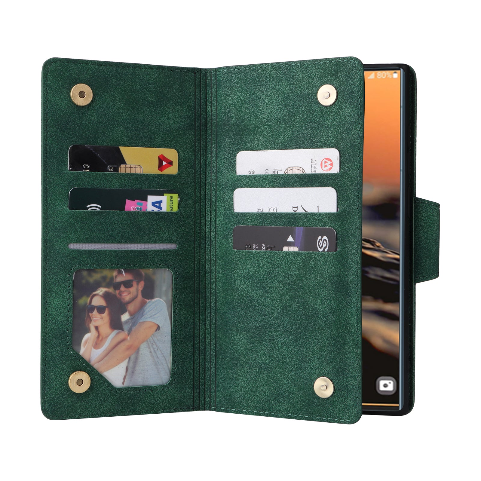 For Samsung Galaxy S23 Ultra Wallet Case Shockproof Leather Phone Cover with Rivet Decor