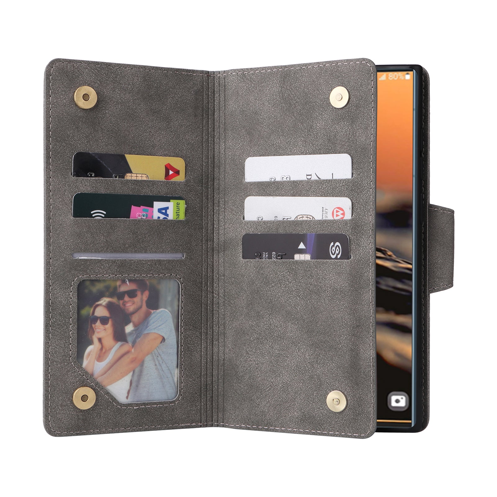 For Samsung Galaxy S23 Ultra Wallet Case Shockproof Leather Phone Cover with Rivet Decor