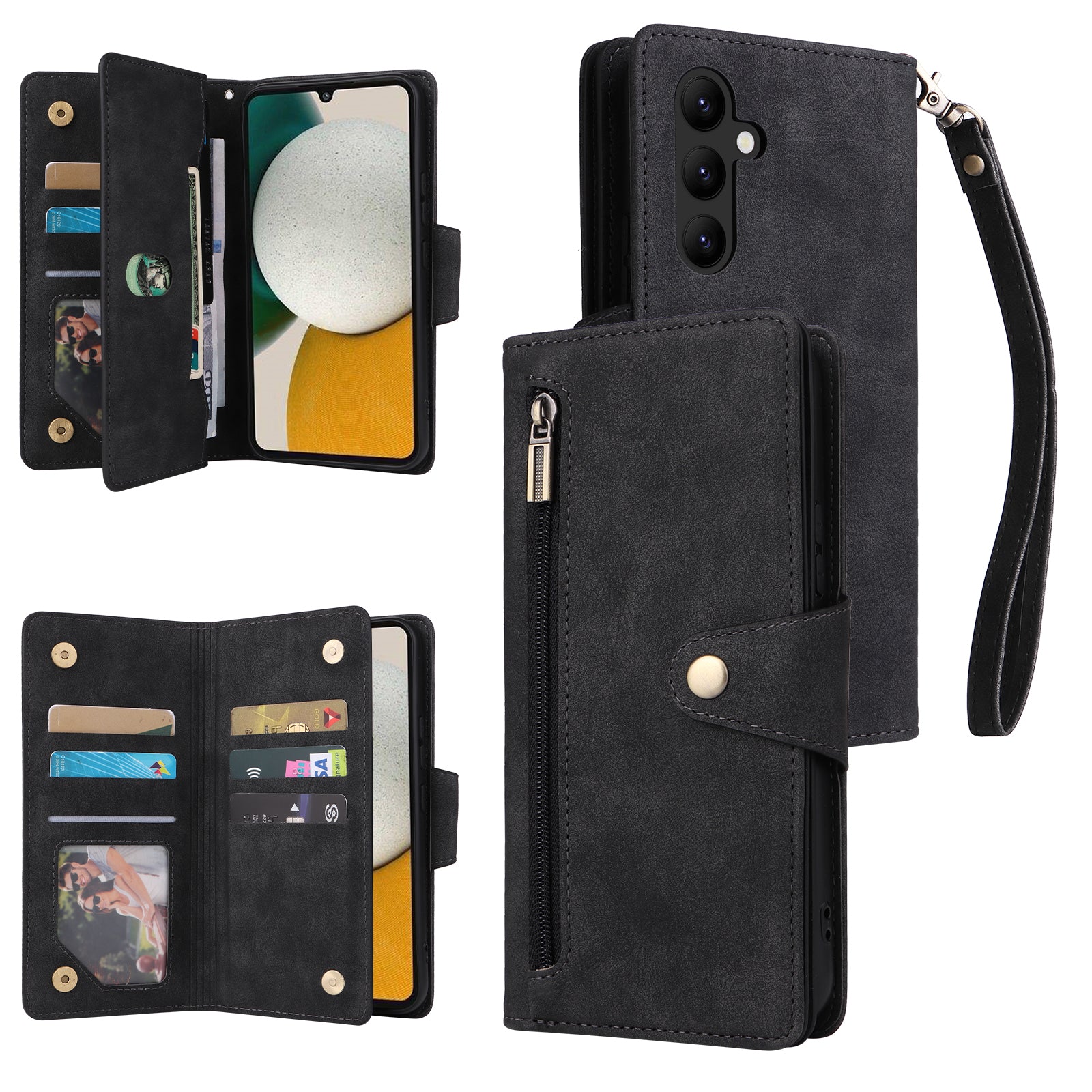 For Samsung Galaxy A34 5G Case Rivet Decor Leather Phone Cover with Card Slots