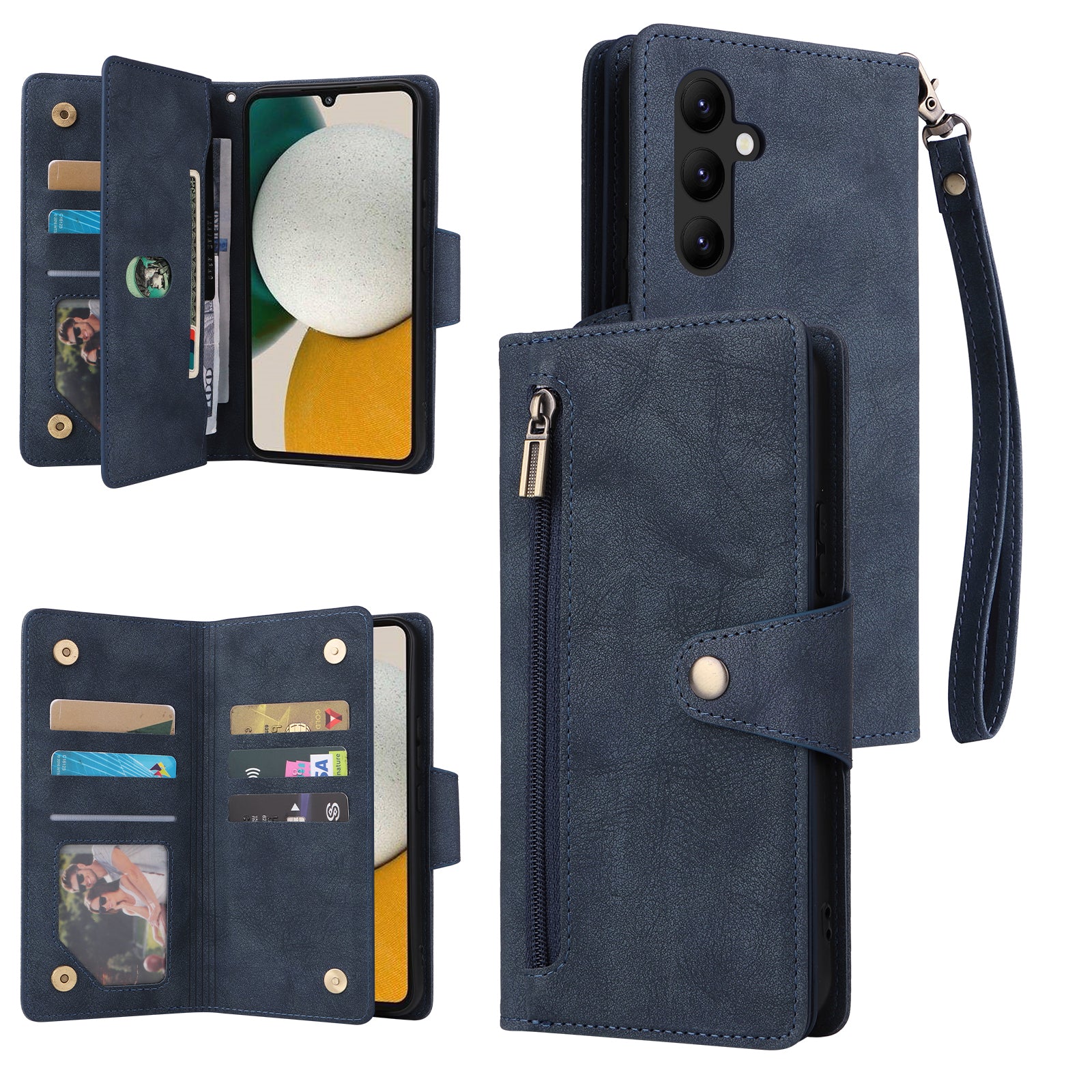 For Samsung Galaxy A34 5G Case Rivet Decor Leather Phone Cover with Card Slots