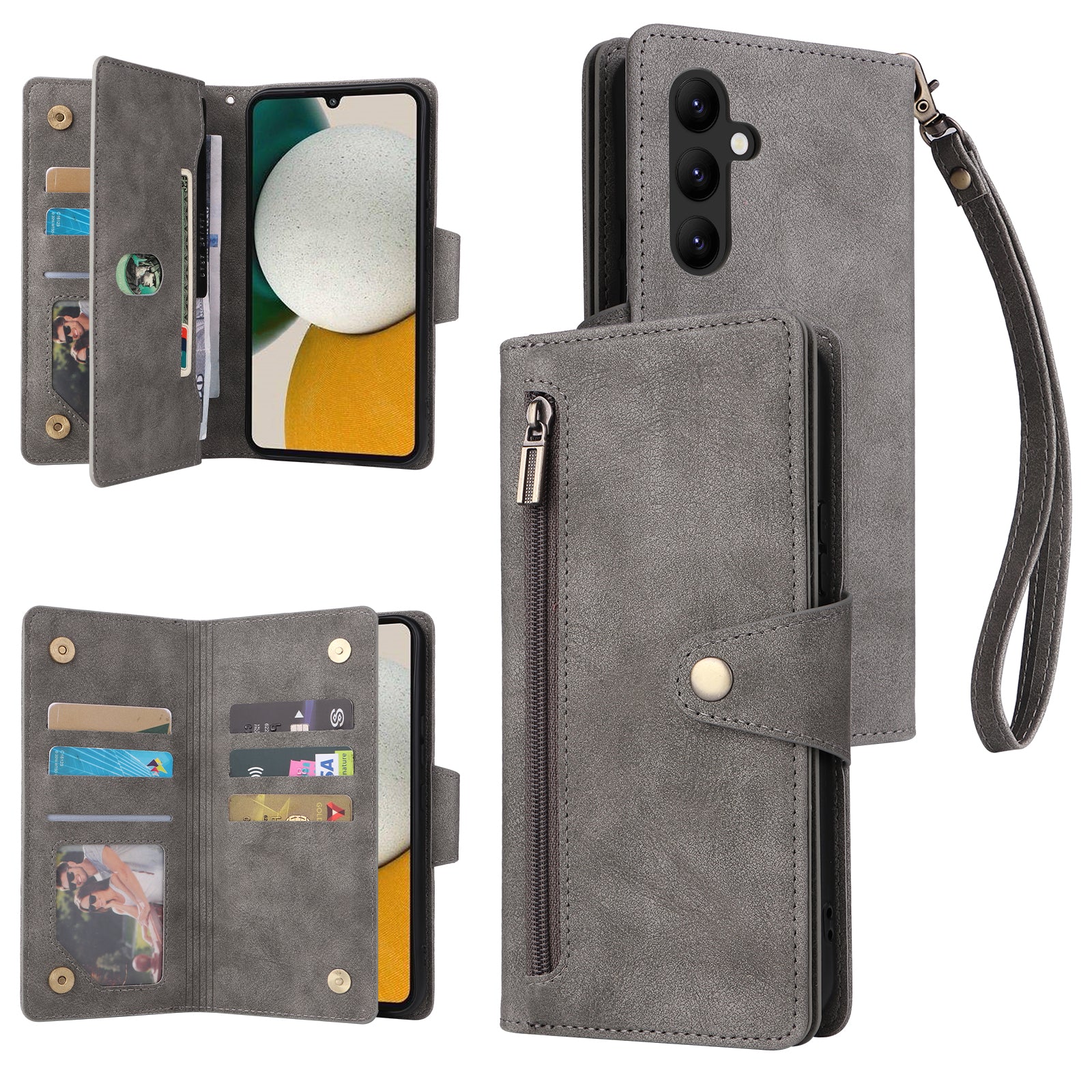For Samsung Galaxy A34 5G Case Rivet Decor Leather Phone Cover with Card Slots
