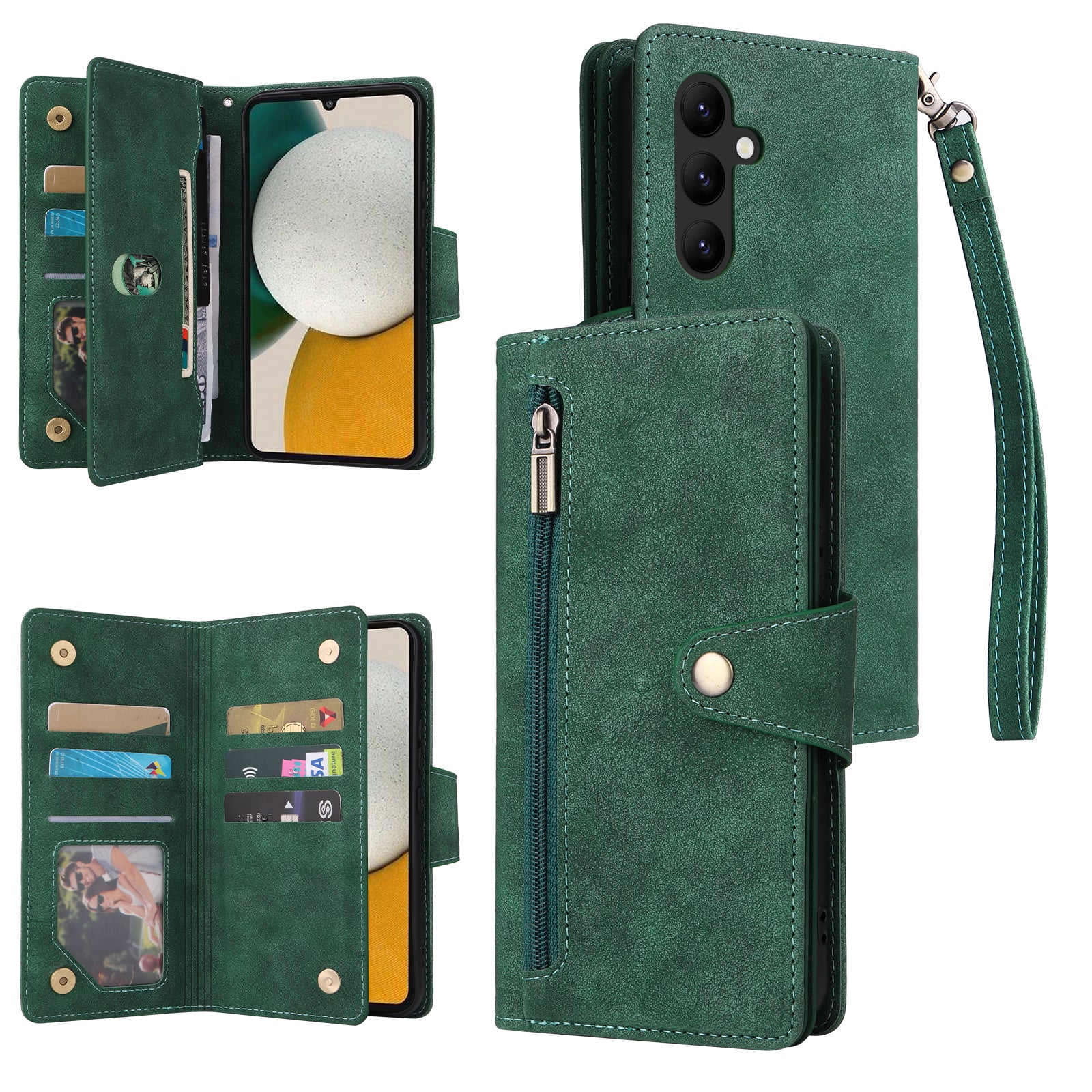 For Samsung Galaxy A34 5G Case Rivet Decor Leather Phone Cover with Card Slots