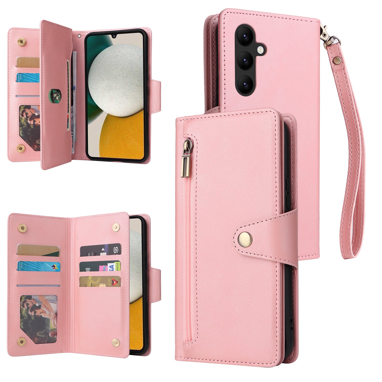 For Samsung Galaxy A34 5G Case Rivet Decor Leather Phone Cover with Card Slots