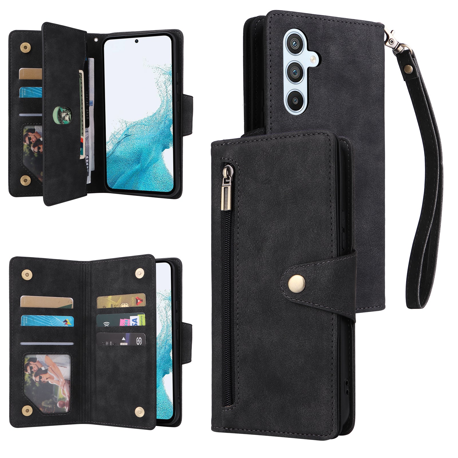 For Samsung Galaxy A54 5G Wallet Phone Case Rivet Decor Leather Flip Folio Cover