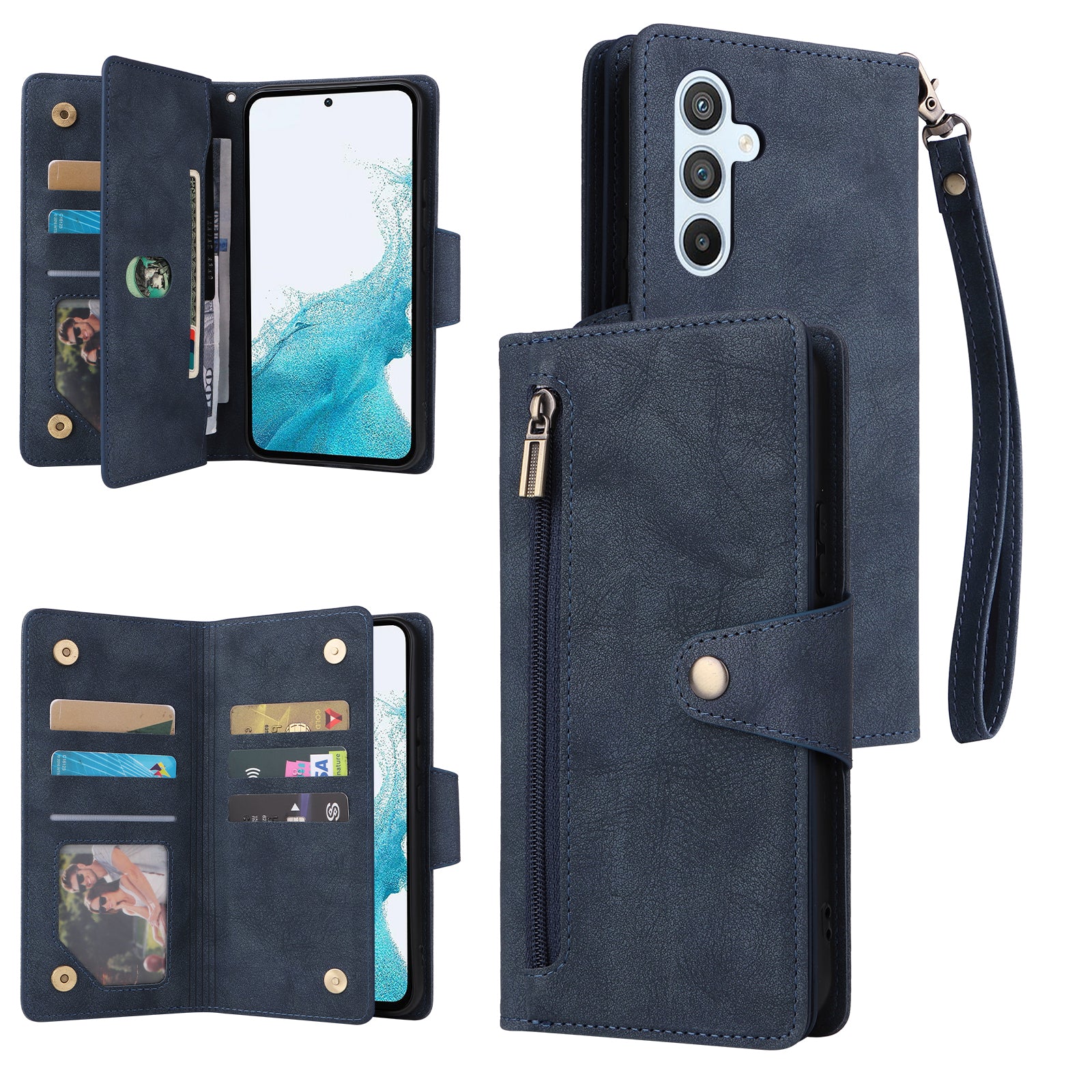 For Samsung Galaxy A54 5G Wallet Phone Case Rivet Decor Leather Flip Folio Cover