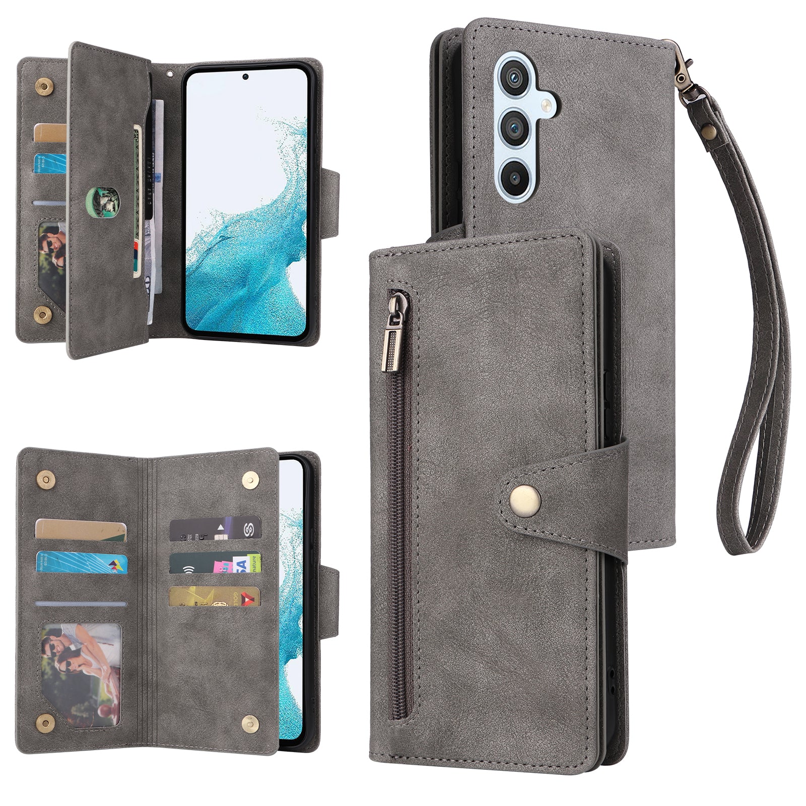 For Samsung Galaxy A54 5G Wallet Phone Case Rivet Decor Leather Flip Folio Cover