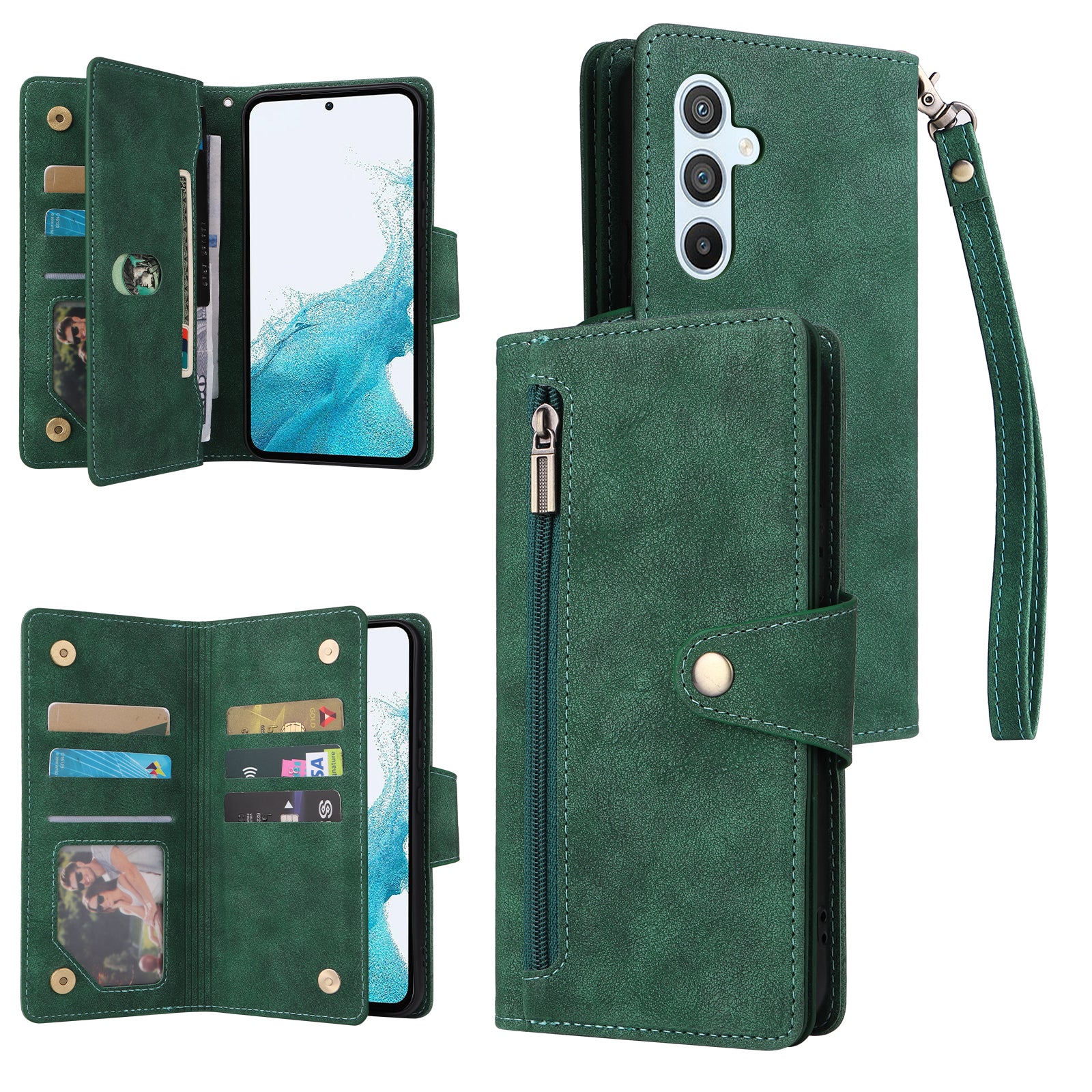 For Samsung Galaxy A54 5G Wallet Phone Case Rivet Decor Leather Flip Folio Cover