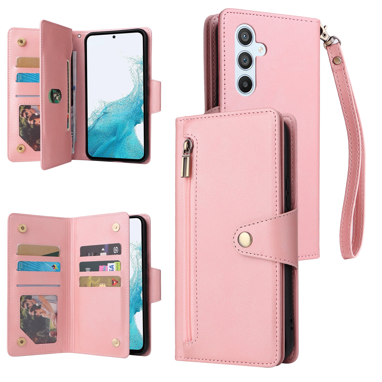 For Samsung Galaxy A54 5G Wallet Phone Case Rivet Decor Leather Flip Folio Cover