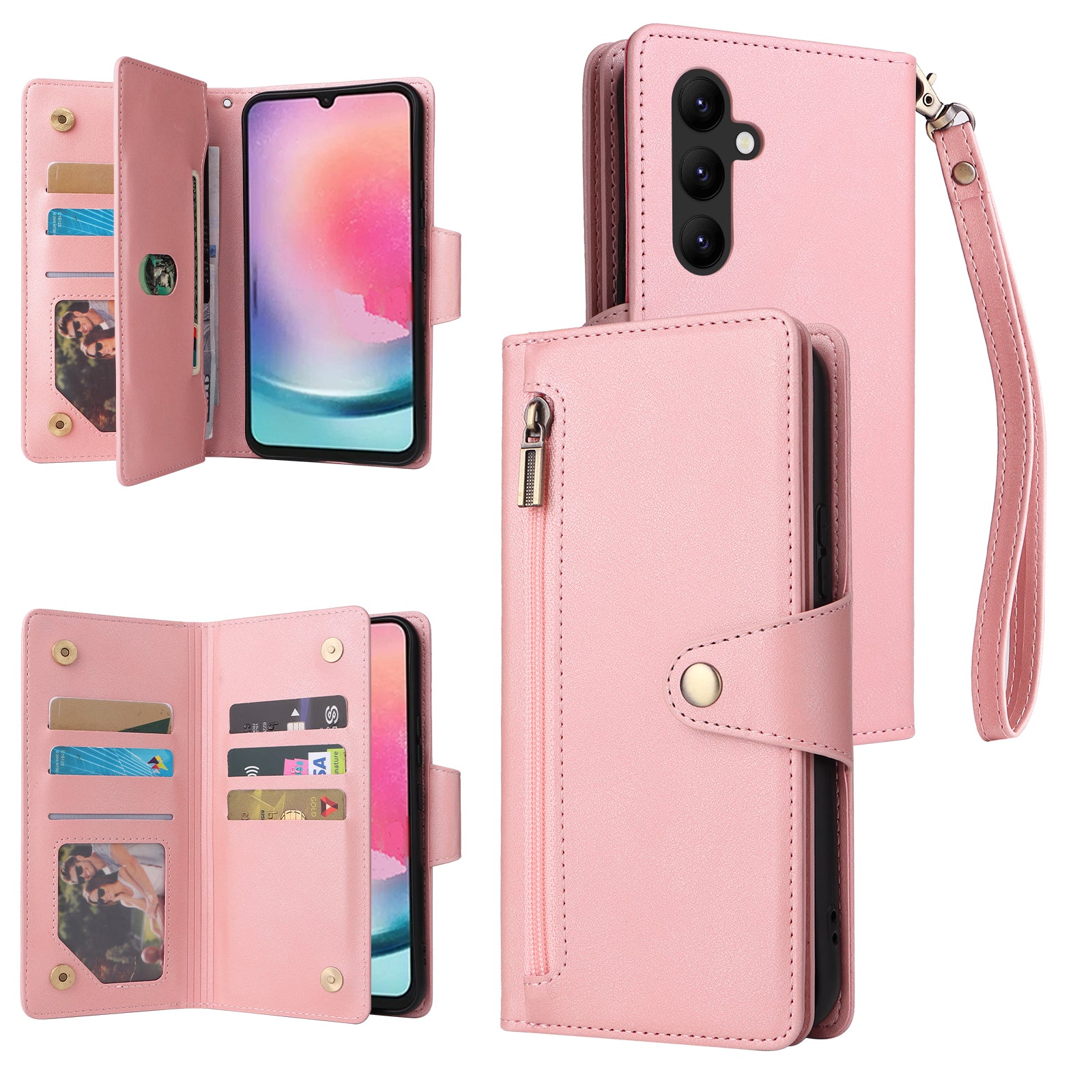 For Samsung Galaxy A24 4G (162.1 x 77.6 x 8.3mm) Case Shockproof Leather Wallet Phone Cover with Rivet Decor