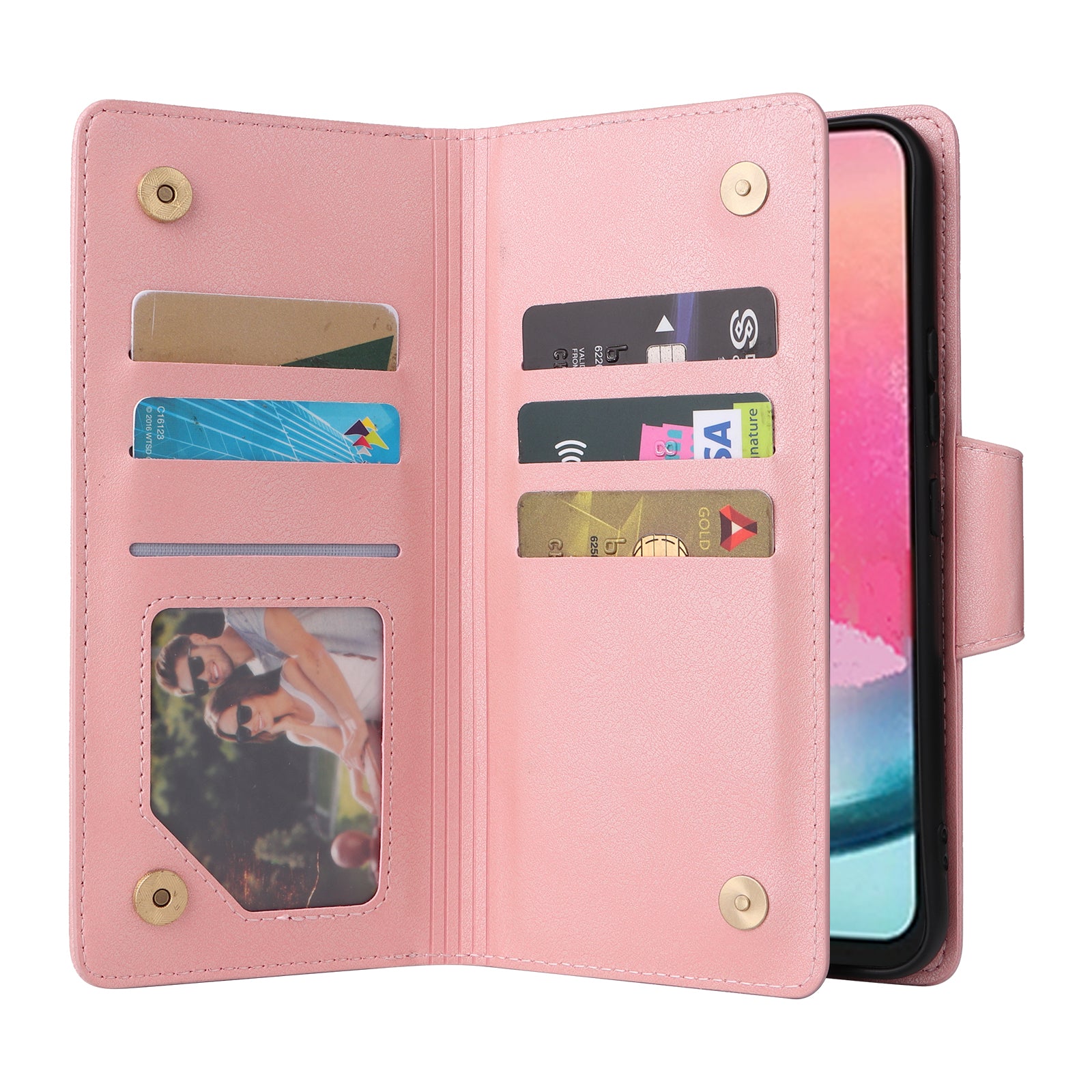 For Samsung Galaxy A24 4G (162.1 x 77.6 x 8.3mm) Case Shockproof Leather Wallet Phone Cover with Rivet Decor