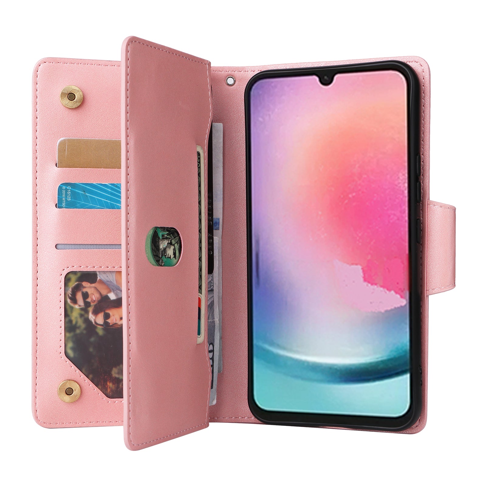 For Samsung Galaxy A24 4G (162.1 x 77.6 x 8.3mm) Case Shockproof Leather Wallet Phone Cover with Rivet Decor