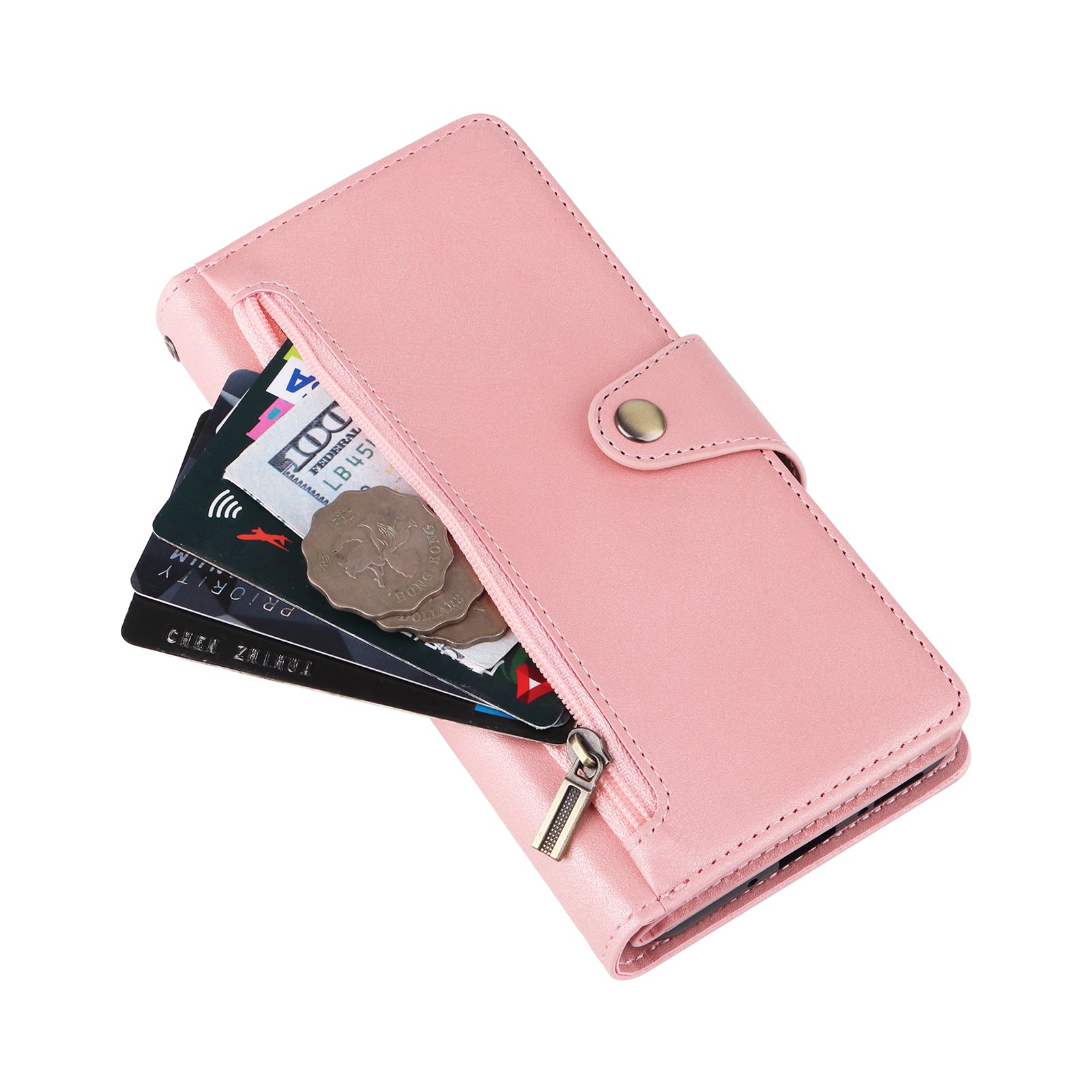 For Samsung Galaxy A24 4G (162.1 x 77.6 x 8.3mm) Case Shockproof Leather Wallet Phone Cover with Rivet Decor